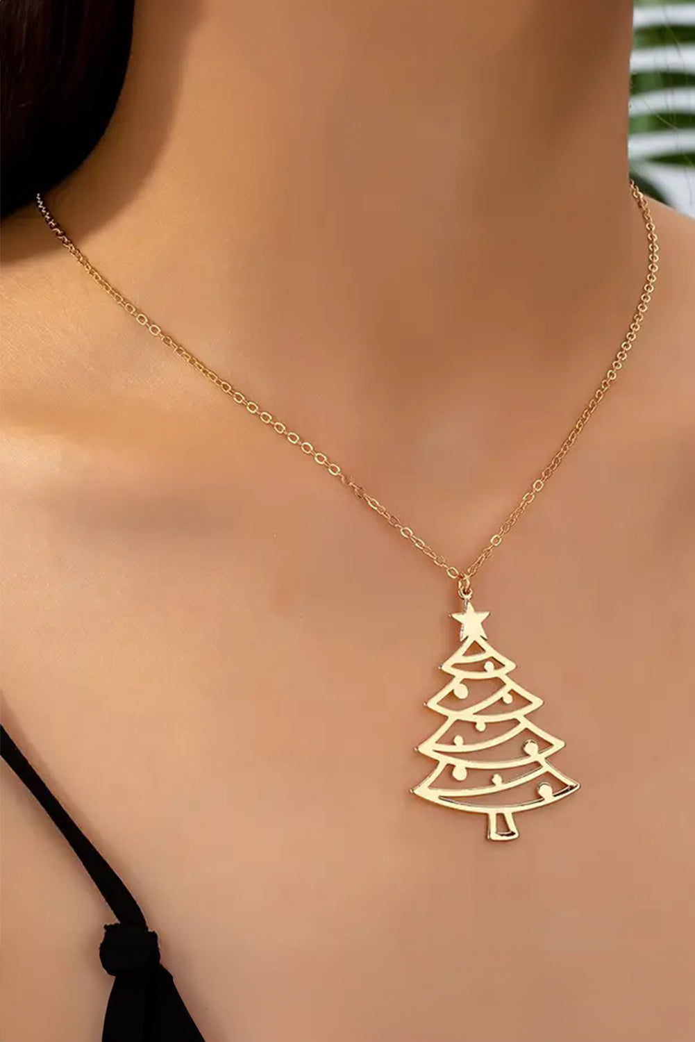 Gold Plated Alloy Hollowed Christmas Tree Necklace