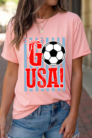 Pink GO USA Soccer Striped Print T Shirt