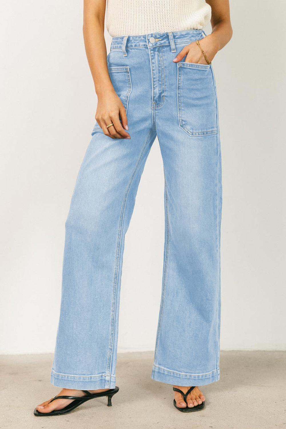 Iceland Blue Square Patch Pocket High Rise Shift Jeans
