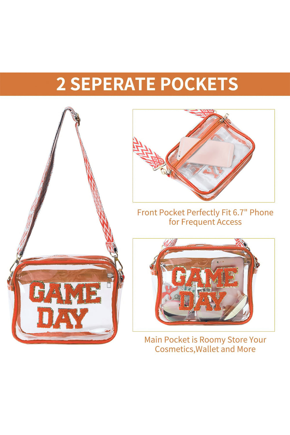 Orange GAME DAY Rugby Football Clear Shoulder Bag