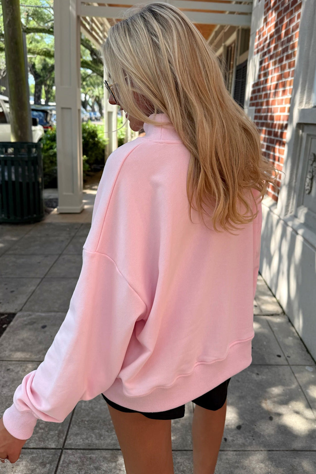 Pink Stay Salty Embroidered Long Sleeve Stand Neck Shift Pullover Sweatshirt