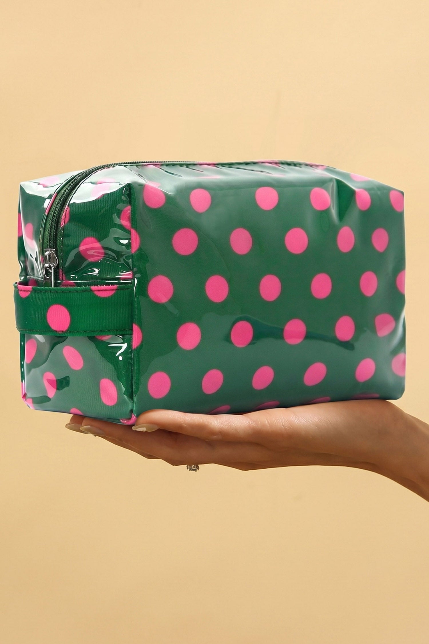 Blackish Green Durable PVC Polka Dot Makeup Bag