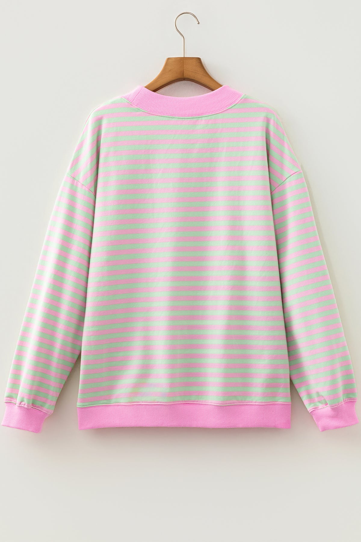 Green Stripe Striped Stand Neck Long Sleeve Sweatshirt