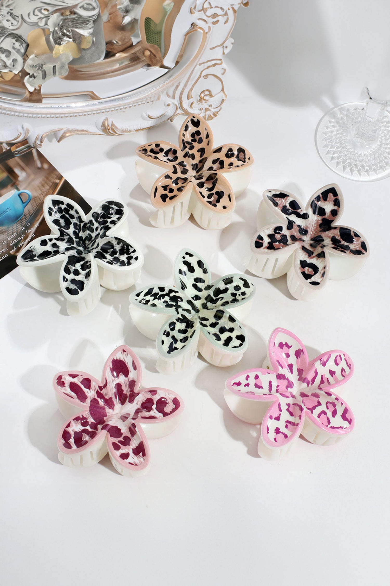 Khaki Leopard 3D Flower Hair Claw Clip