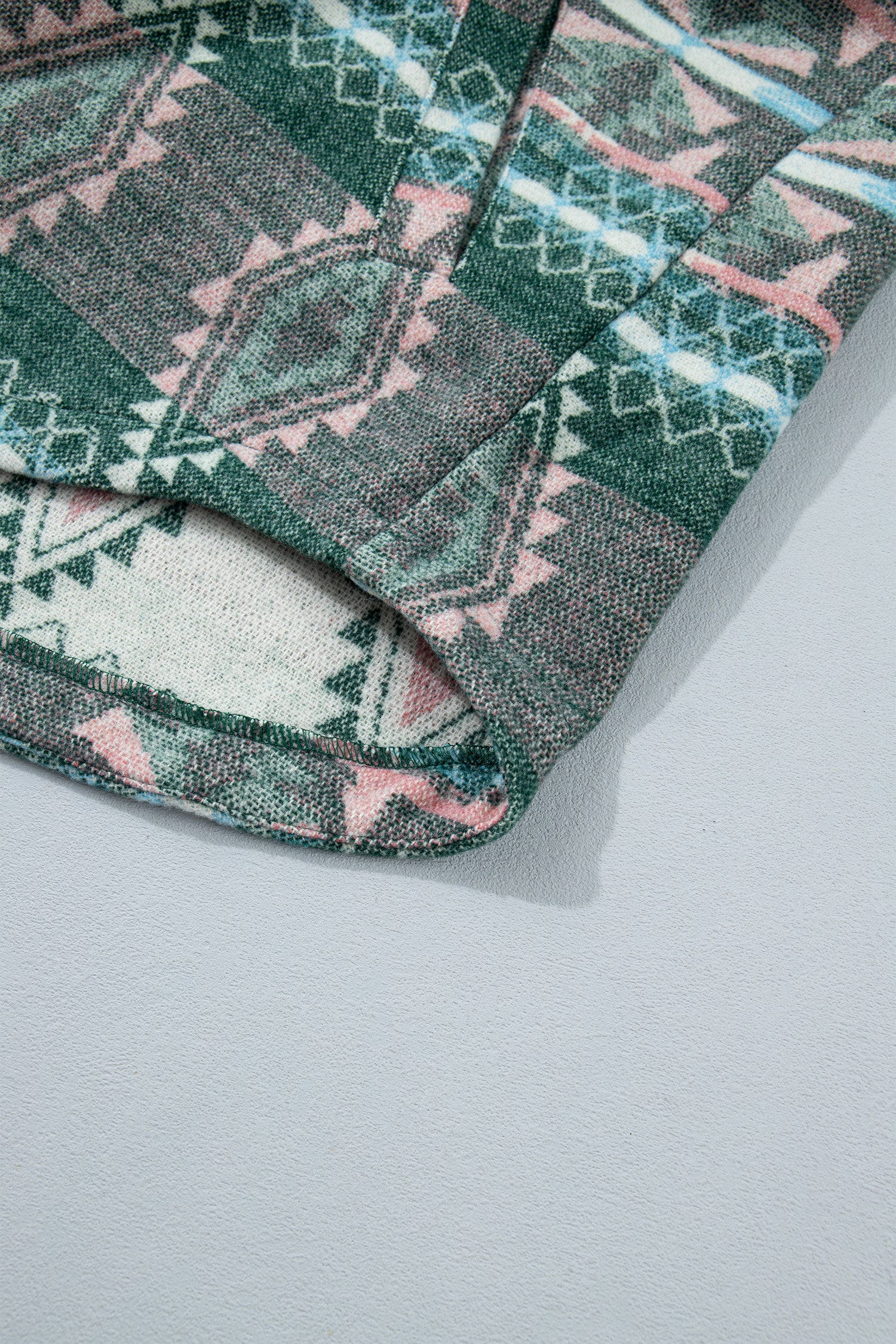 Green Geometric Print Button Front Long Sleeve Shacket