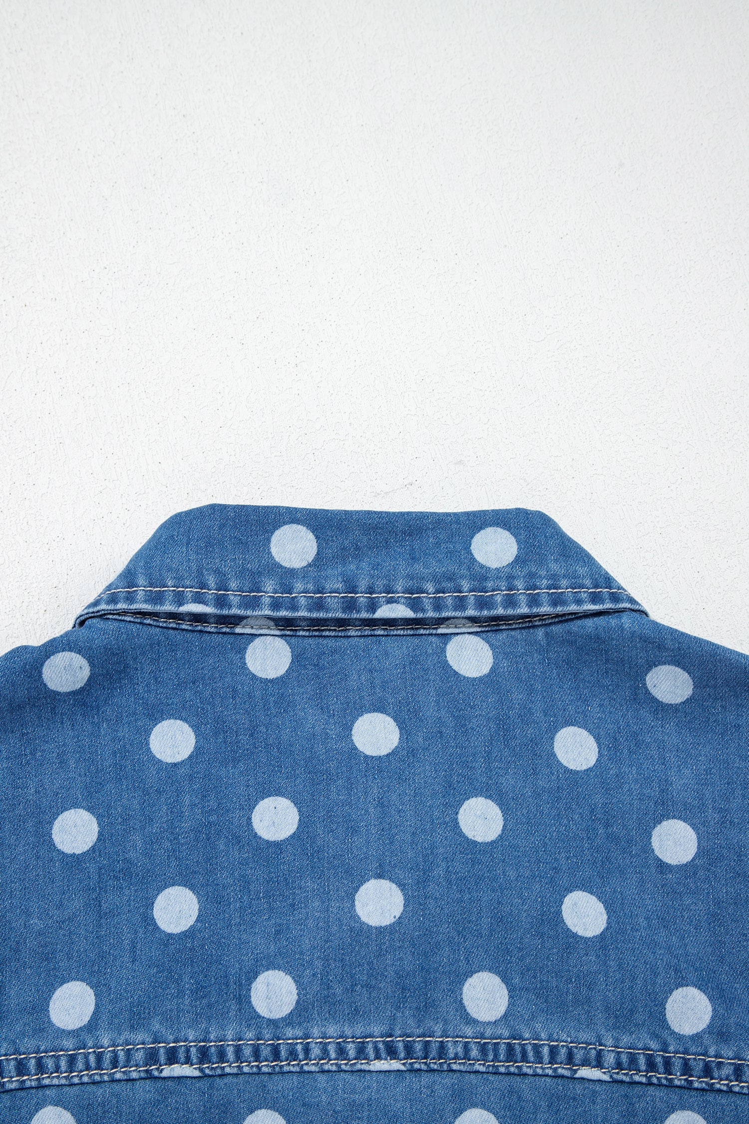 Blue Polka Dot Long Sleeve Collar Shift Tunic Denim Jacket