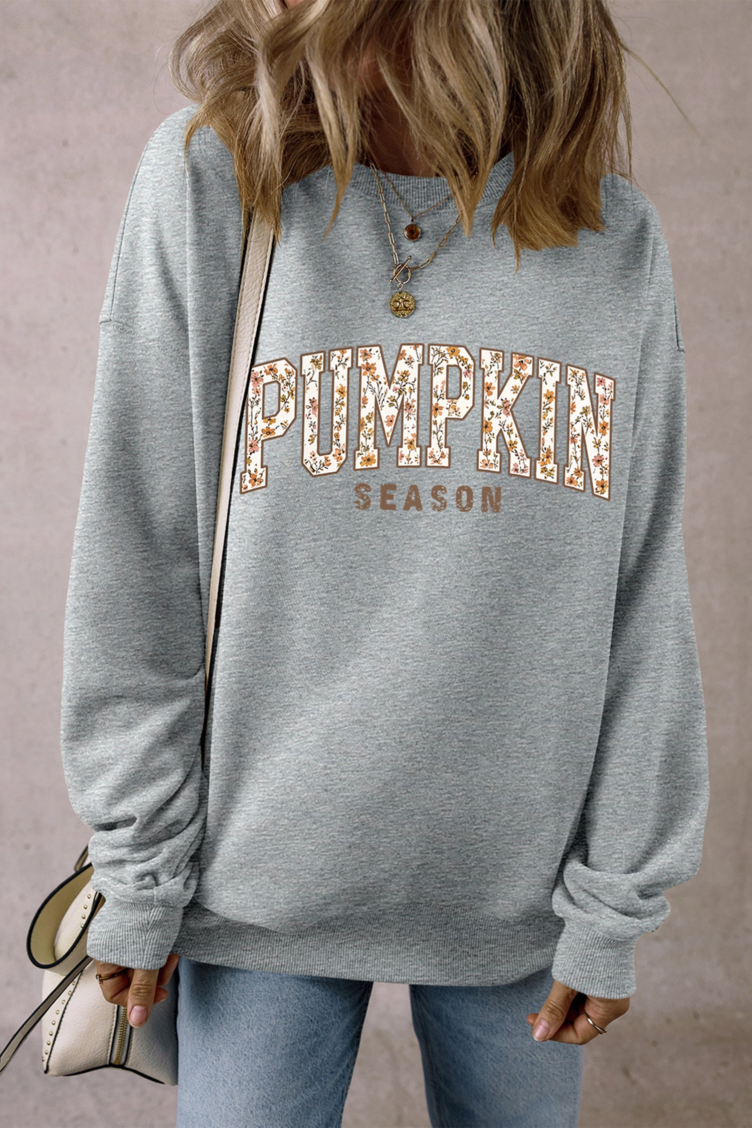 Light Grey PUMPKIN SEASON Oversized Pullover Sweatshirt