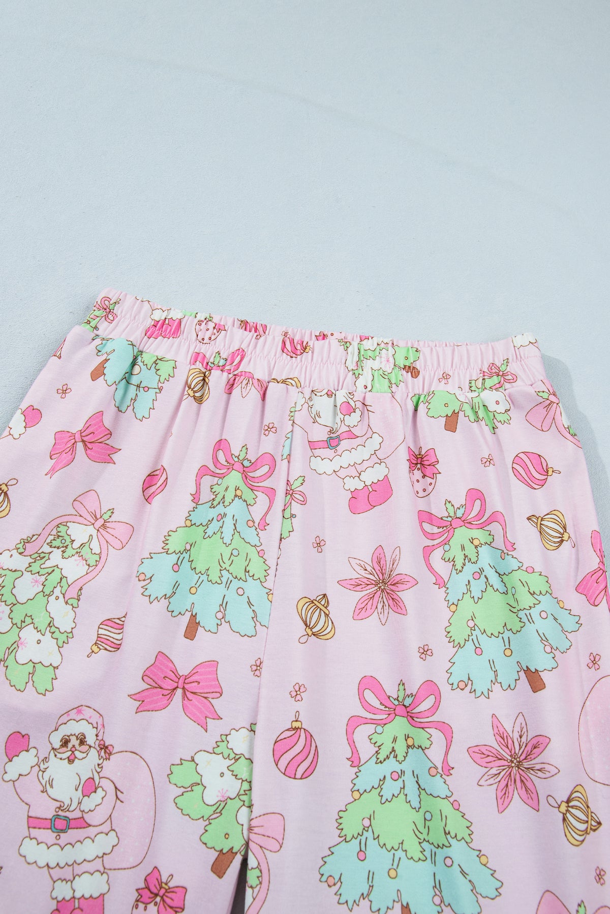 Pink Christmas Print Button Front Long Sleeve Lounge Set