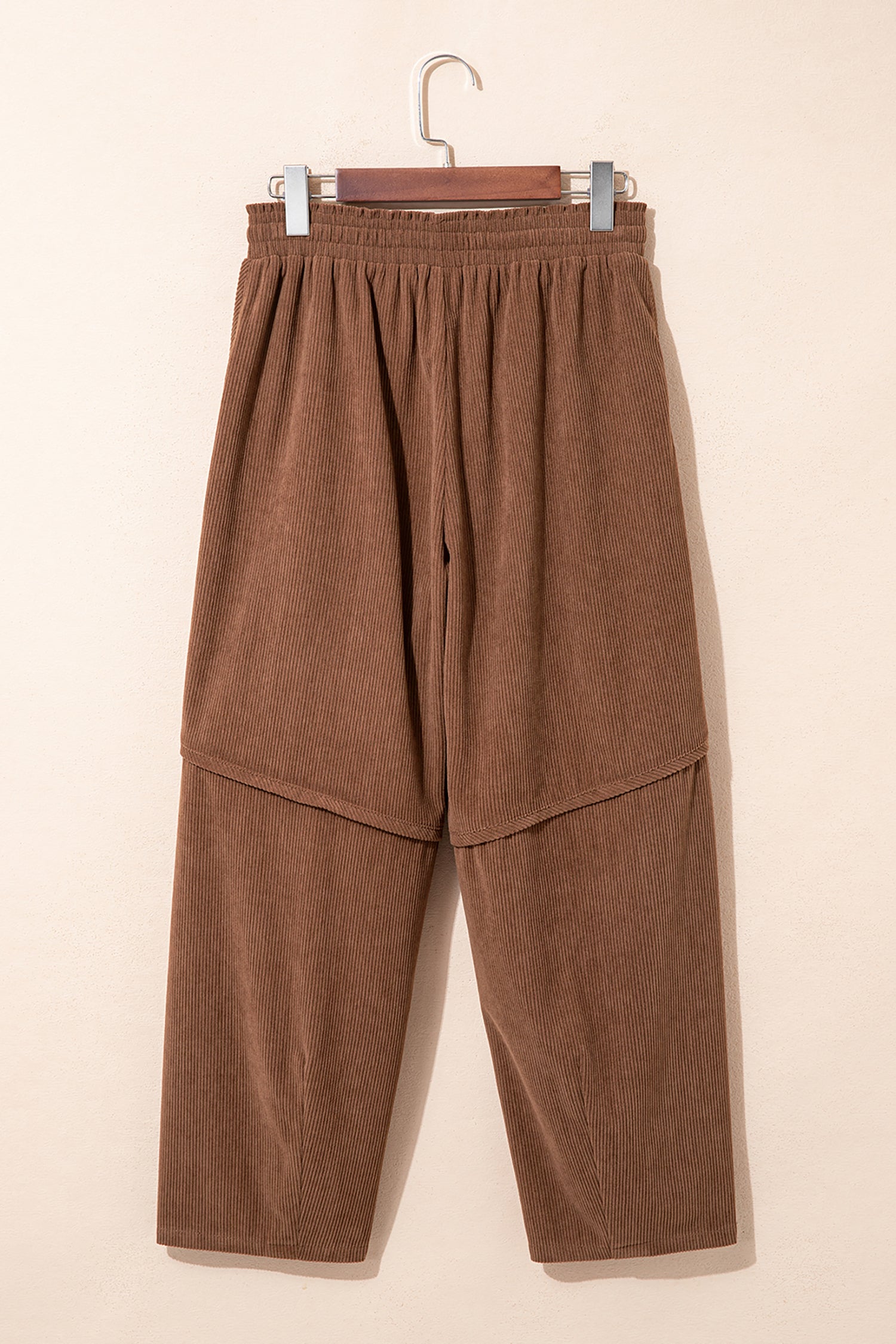 Coffee Corduroy Elastic Waist Drawstring Cargo Pants