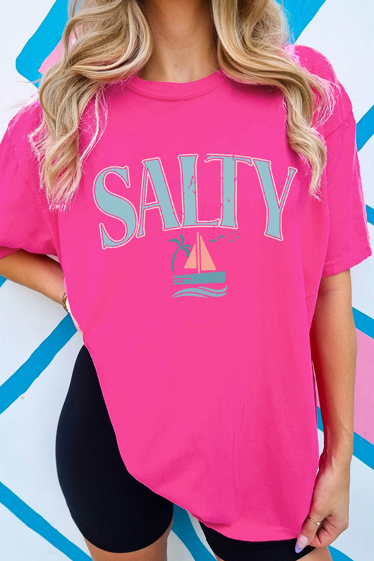 Rose Red Vintage SALTY Slogan Beach Vacation Graphic Tee