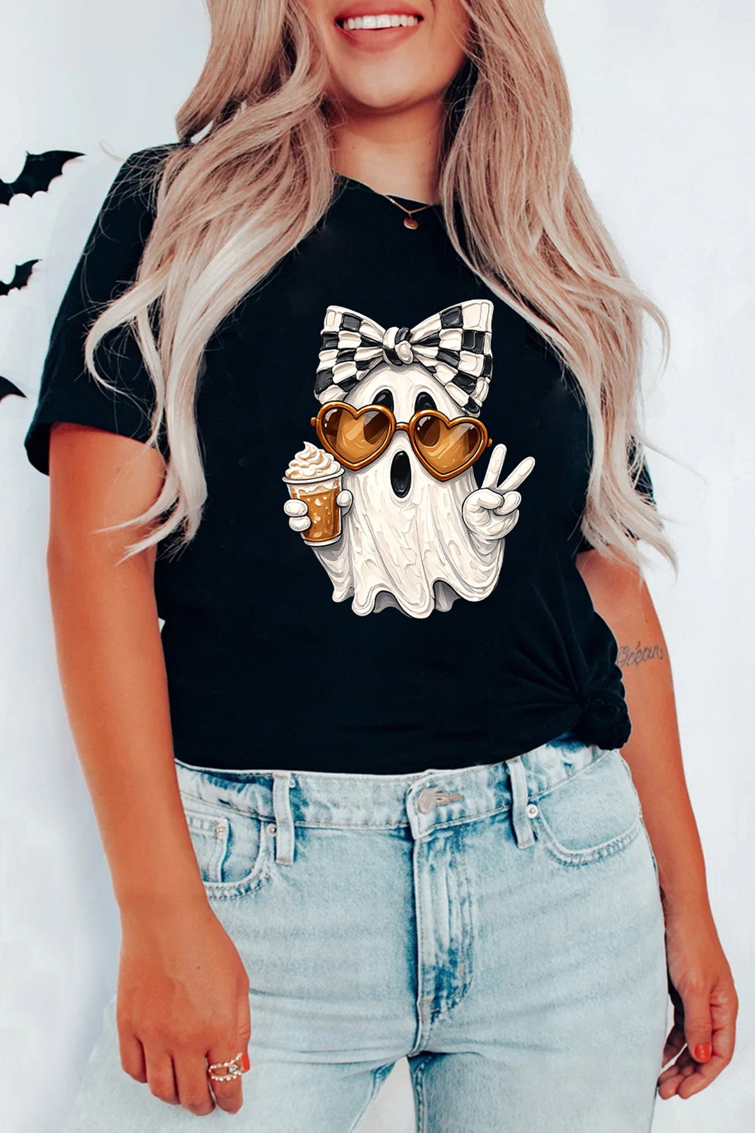 Black Ghost Graphic Heat Transfer Printing Hallowwen T-Shirt