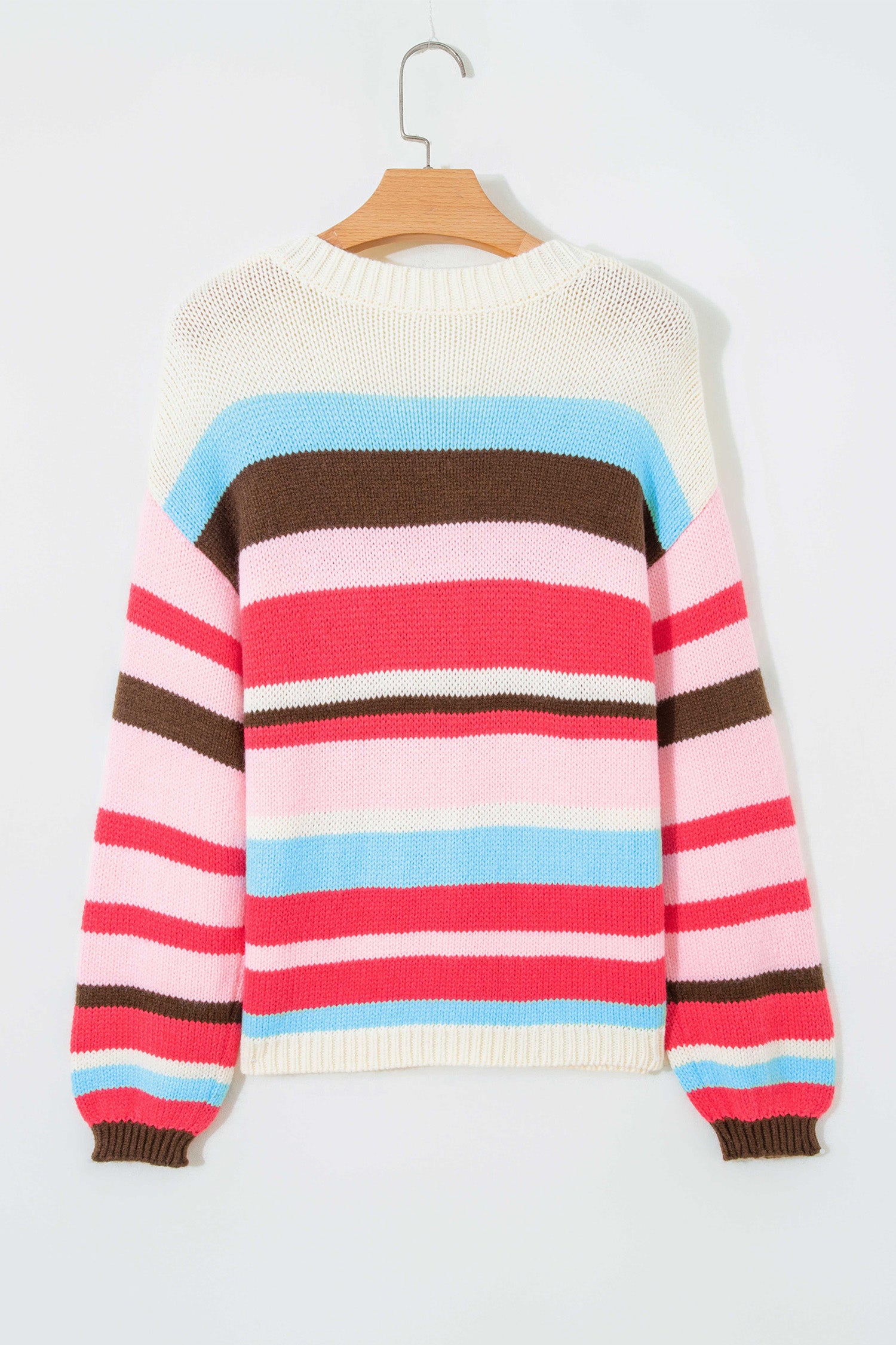 Pink Stripe Striped Colorblock Drop Shoulder Cardigan
