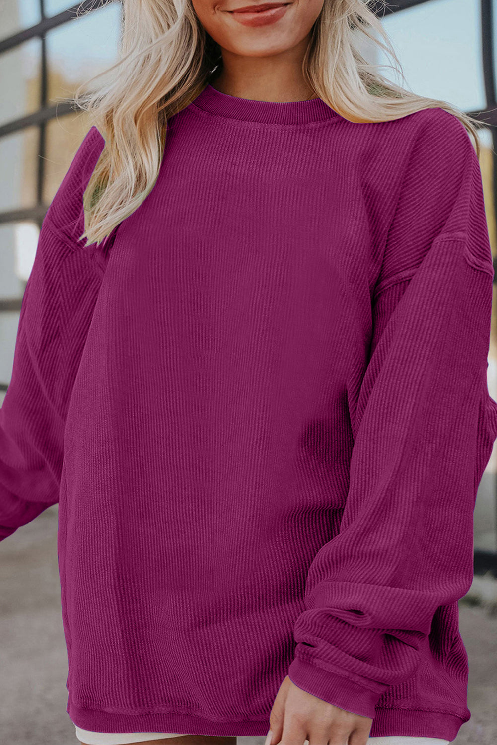 Festival Fuchsia Ribbed Corded Oversized Sweatshirt