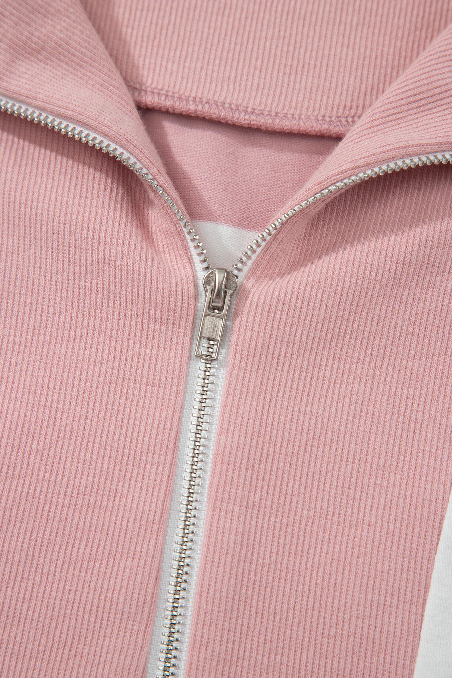 Pink Stripe Half Zip Bracelet Sleeve Top Casual Short Set