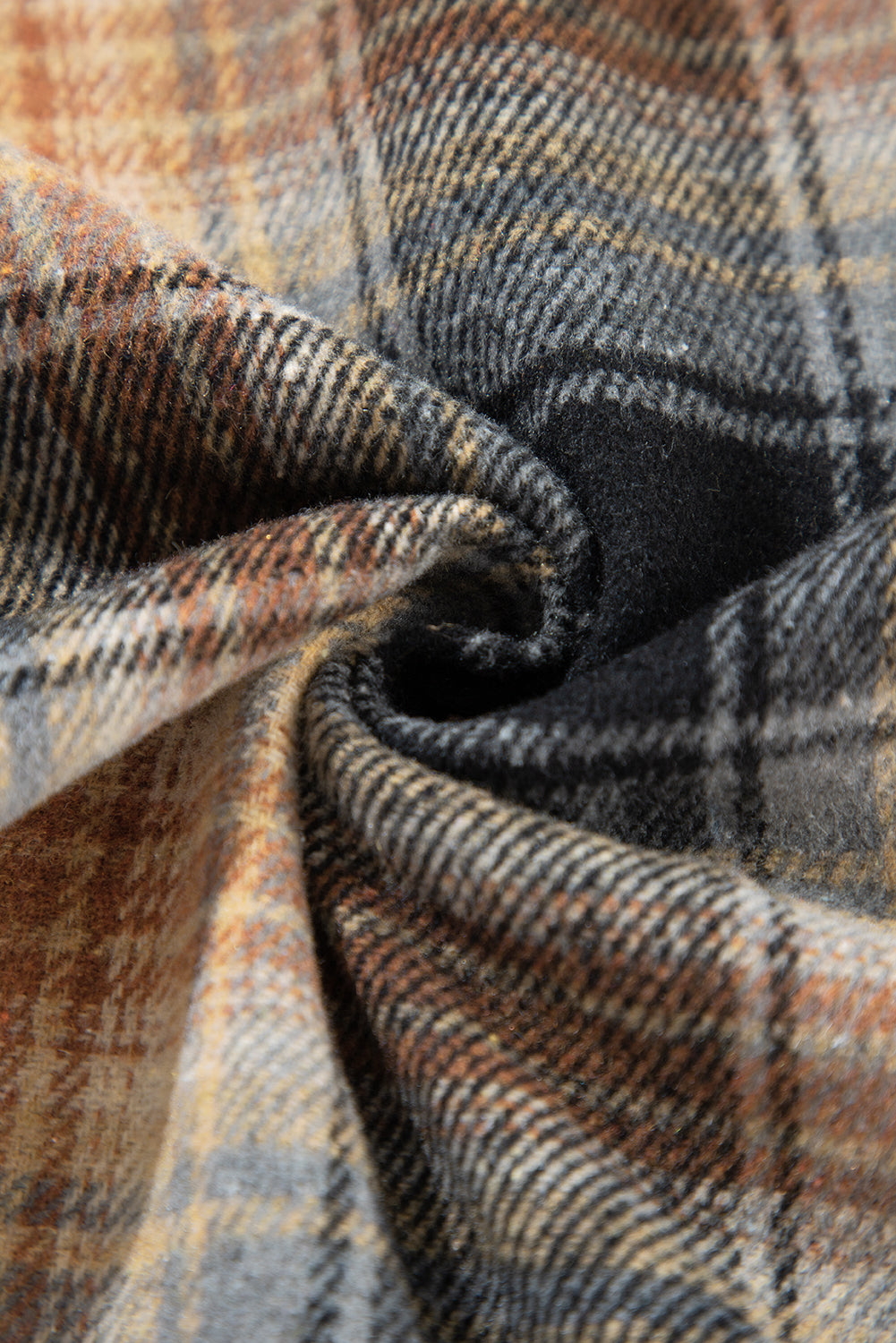 Black Oversize Rounded Hem Plaid Shacket with Slits