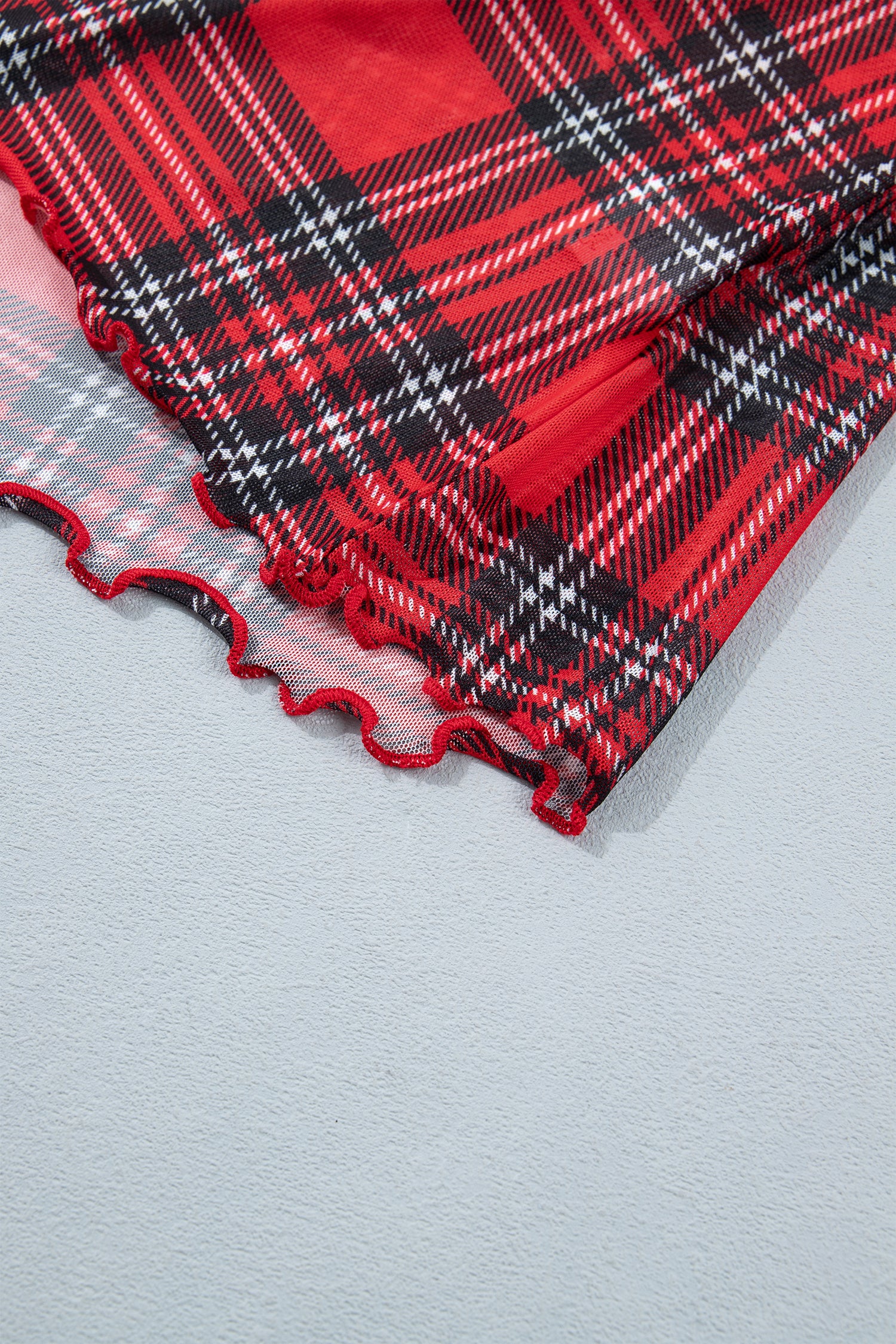 Red Plaid Round Neck Long Sleeve Pullover Top