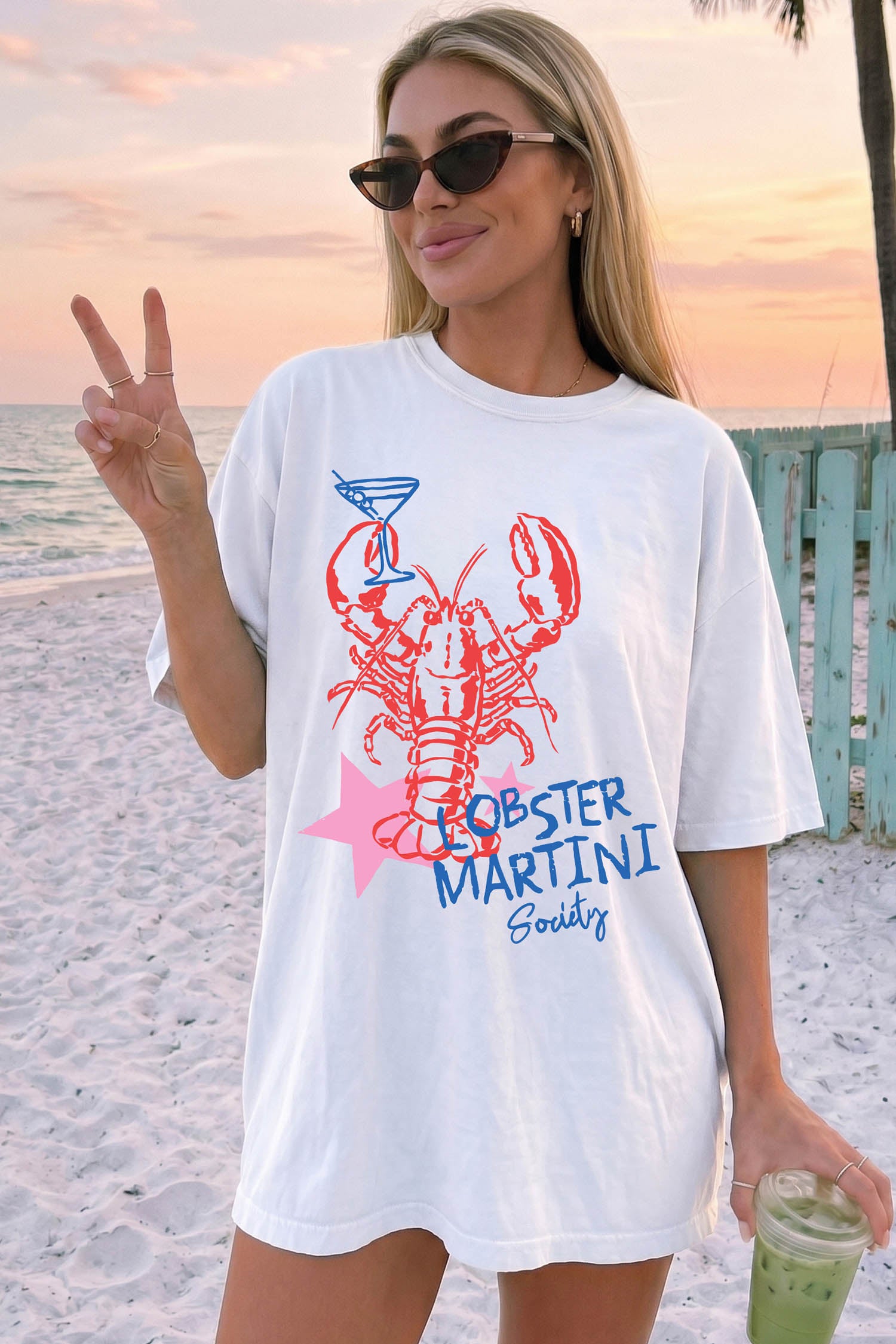 White Lobster Martini Society Graphic Tunic Tee