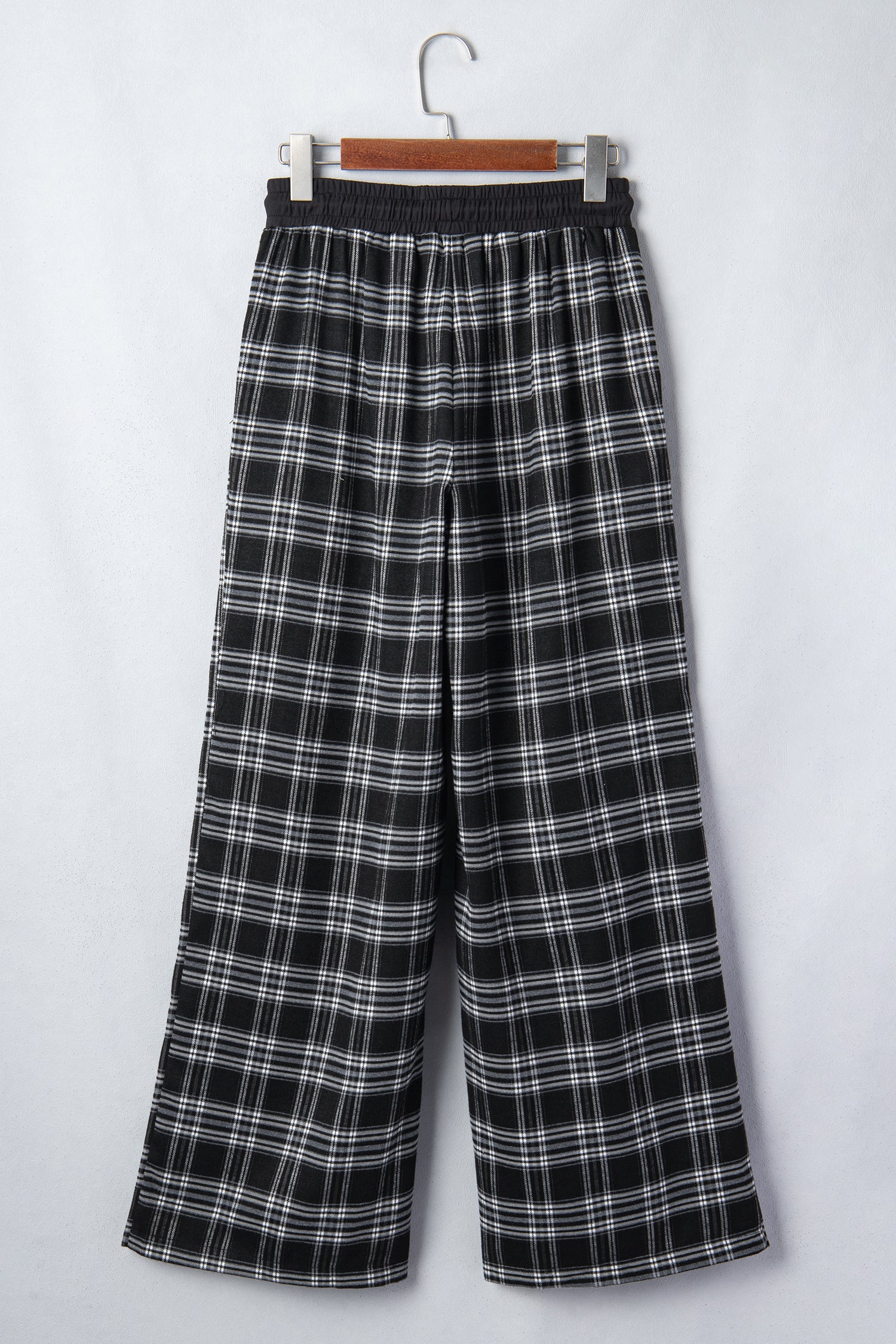 Black Frenchy Plaid Pattern Contrast Drawstring Waist Wide Leg Pants