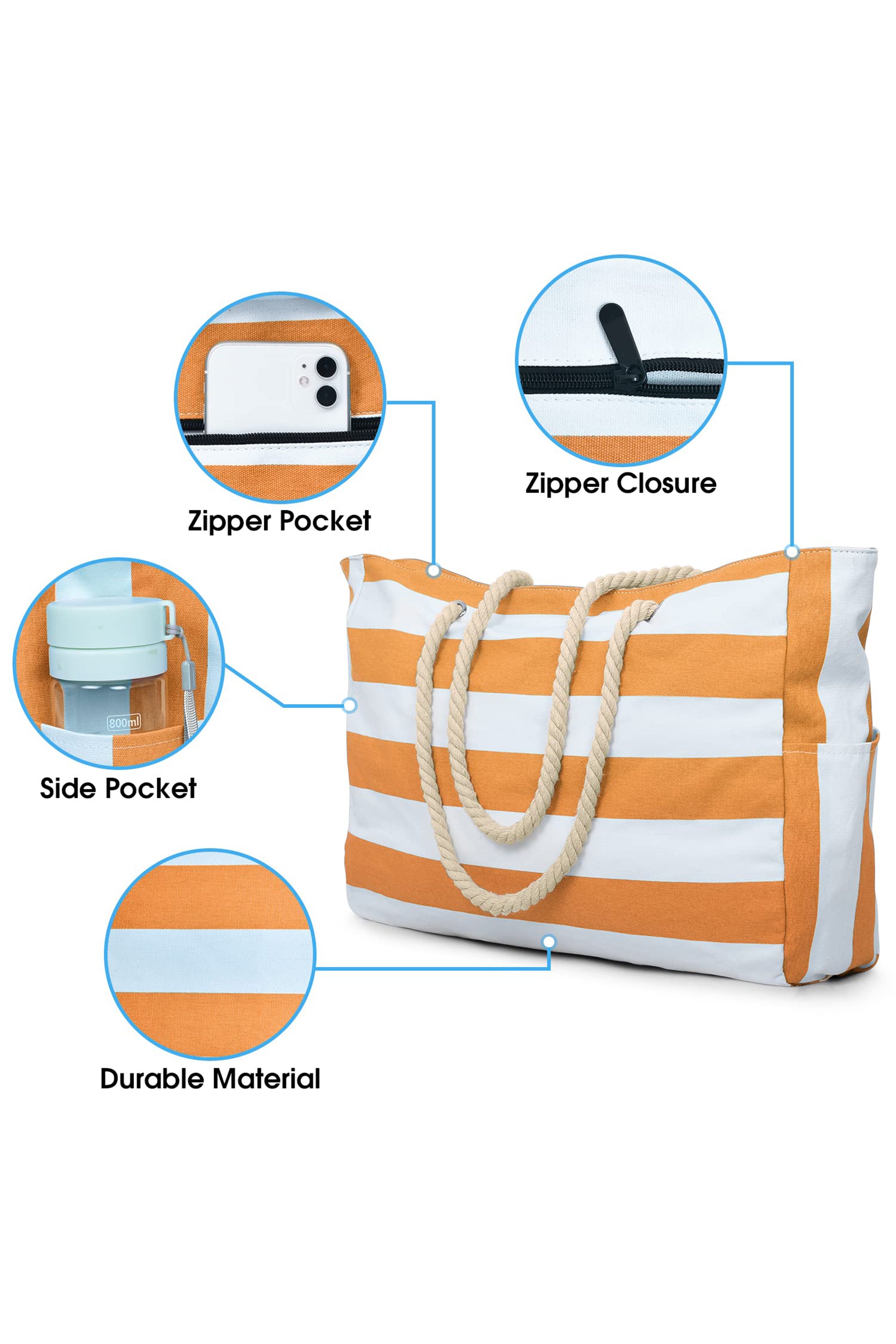 Carrot Striped Waterproof Canvas Large Capacity Tote Bag