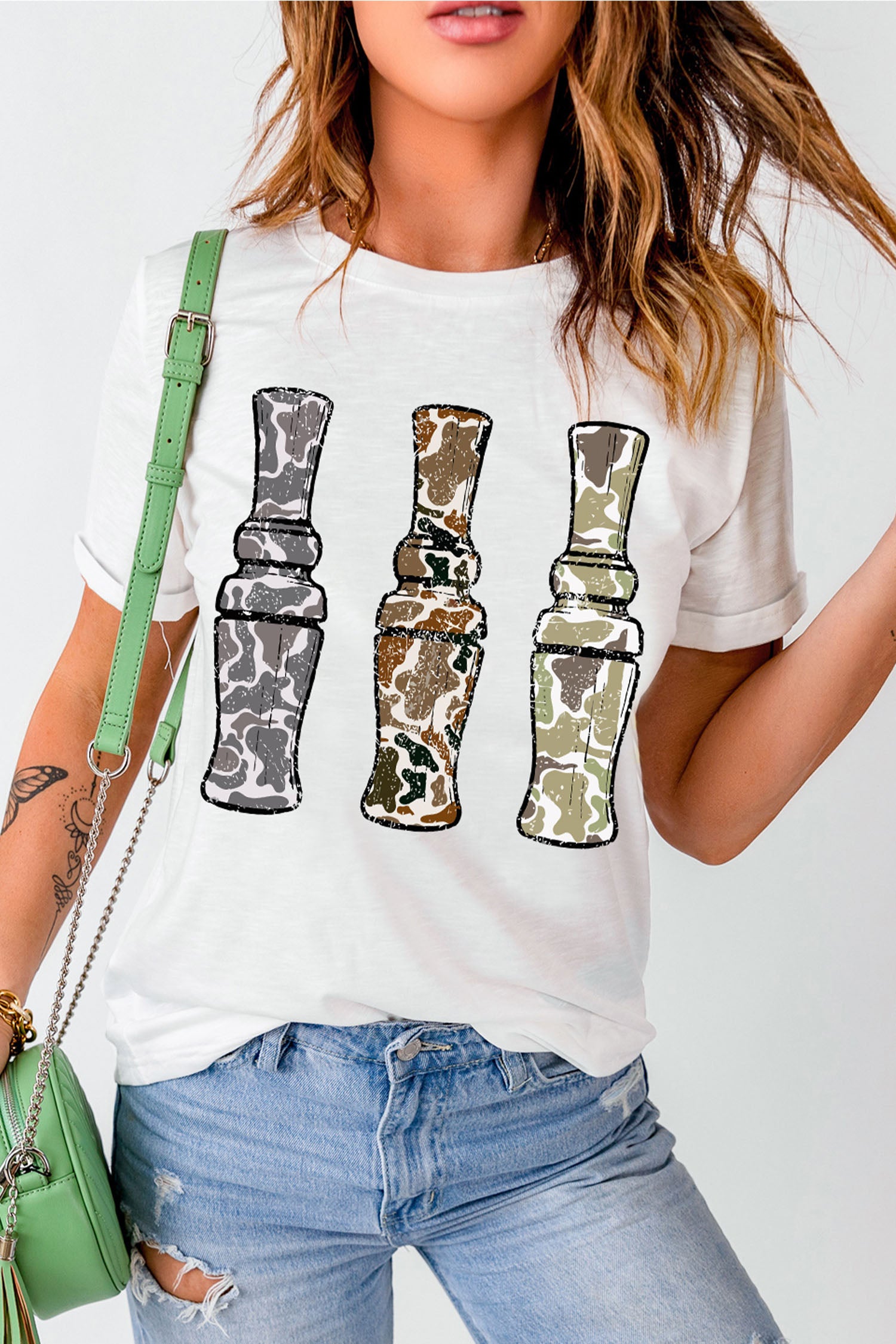 White Stylish Camo Graphic Round Neck Casual T Shirt