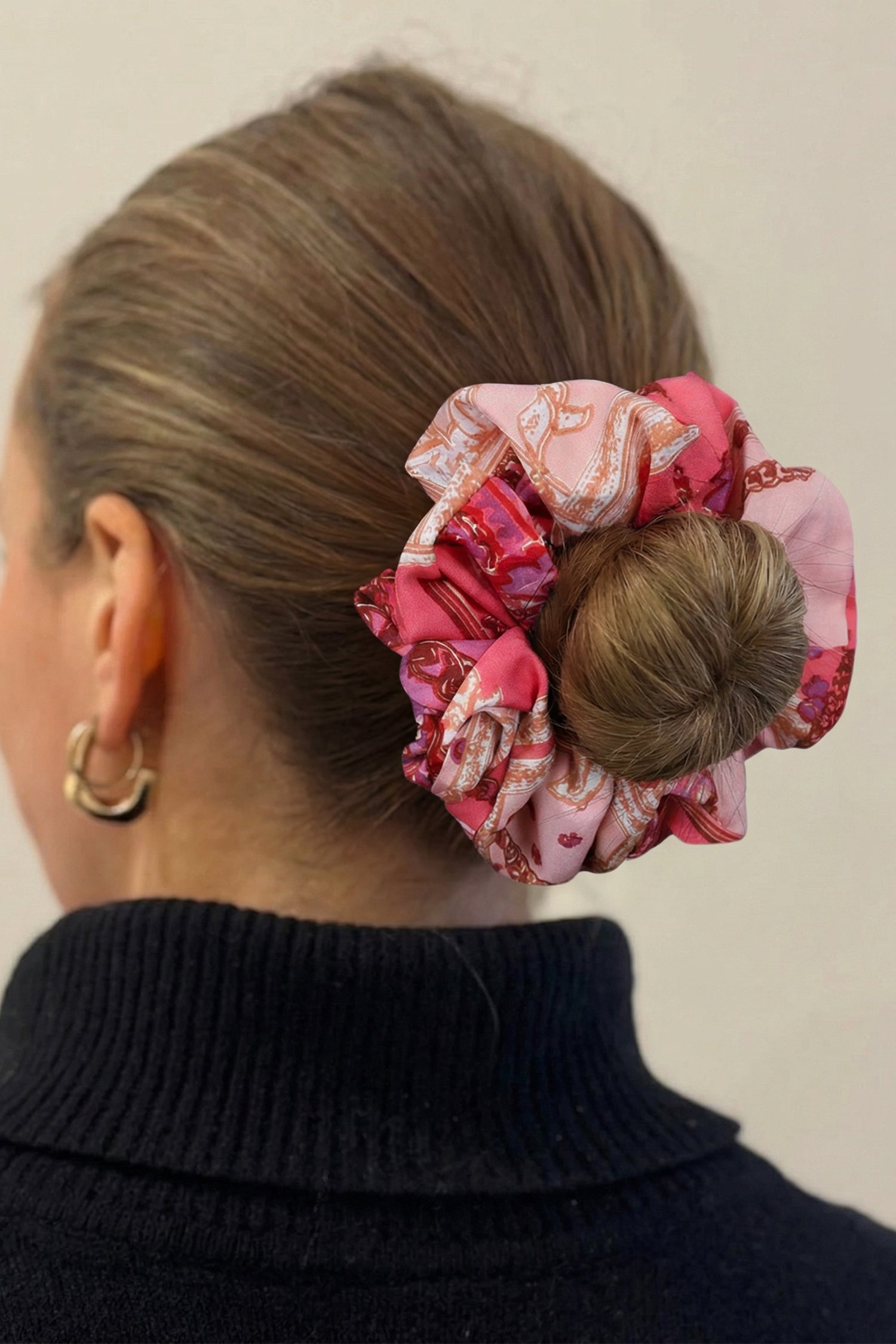 Strawberry Pink Colorful Patterned Scrunchie Hair Tie