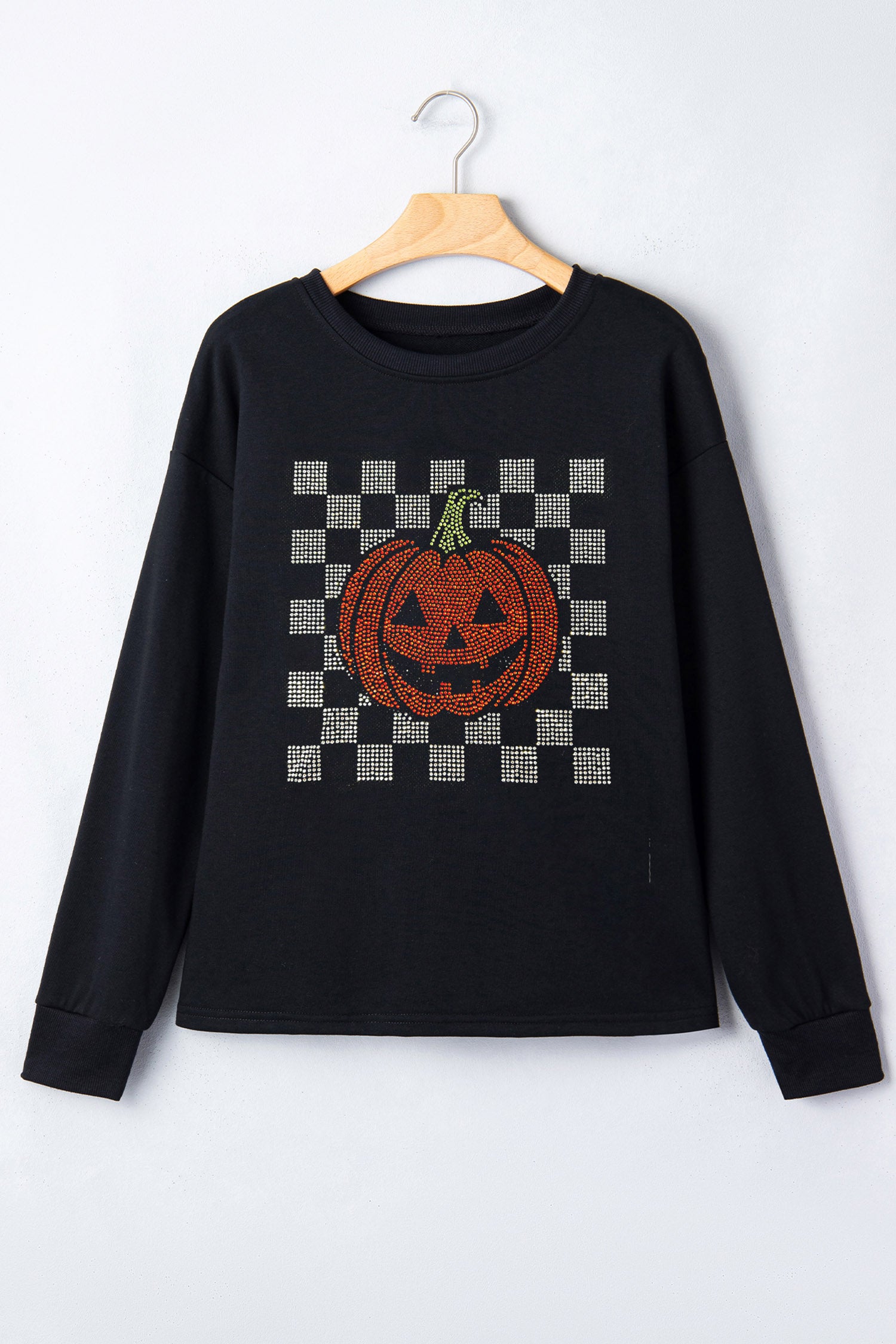 Black Rhinestone Pumpkin Graphic Long Sleeve T-Shirt