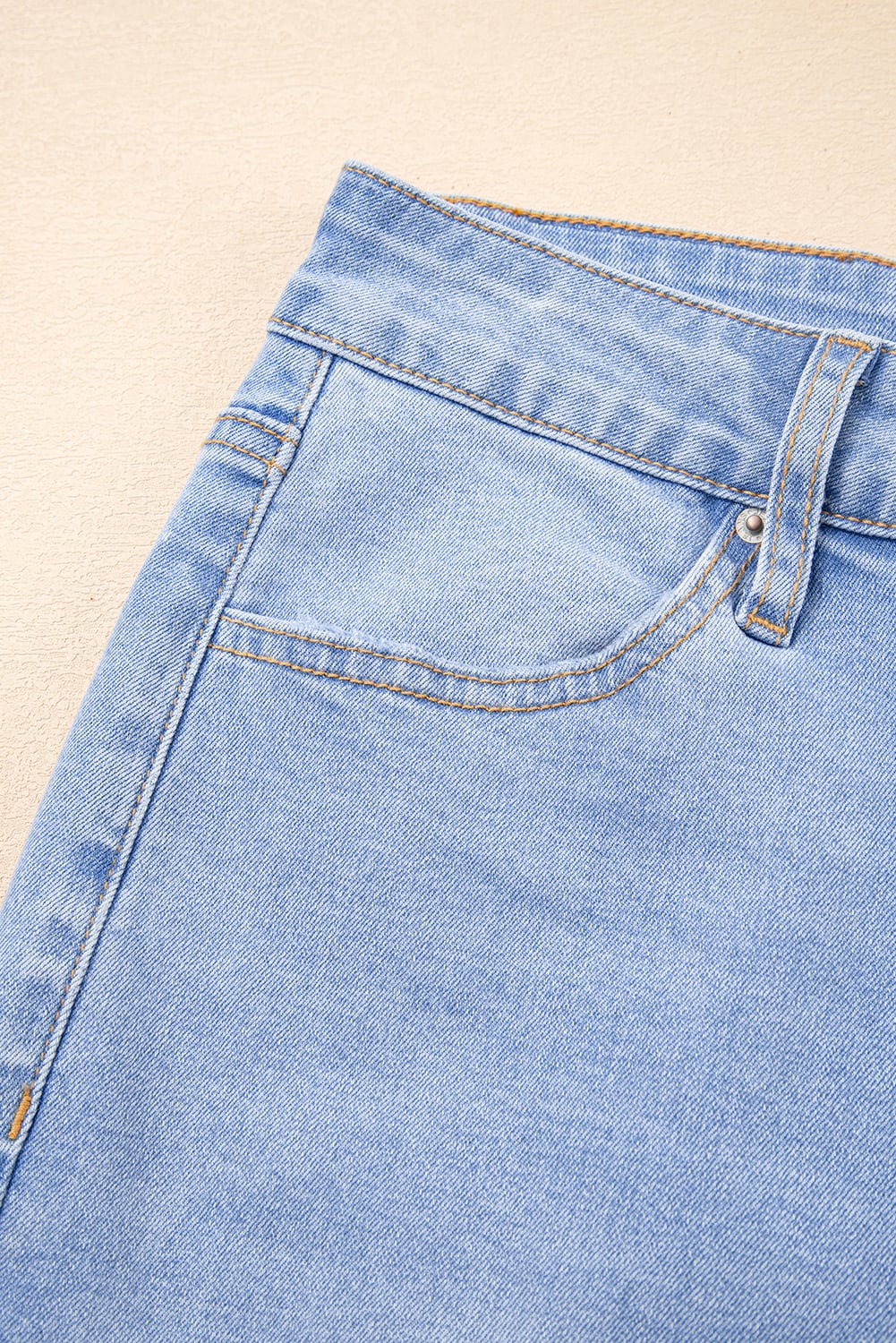 Iceland Blue Unique Hem Design Elastic Waist Flare Leg Jeans
