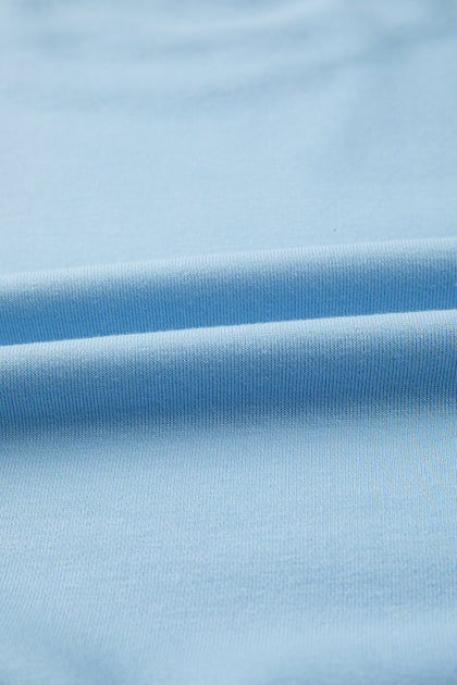 Mist Blue Solid Color Loose Tee Drawstring Wide Leg Pants 2pcs Outfit
