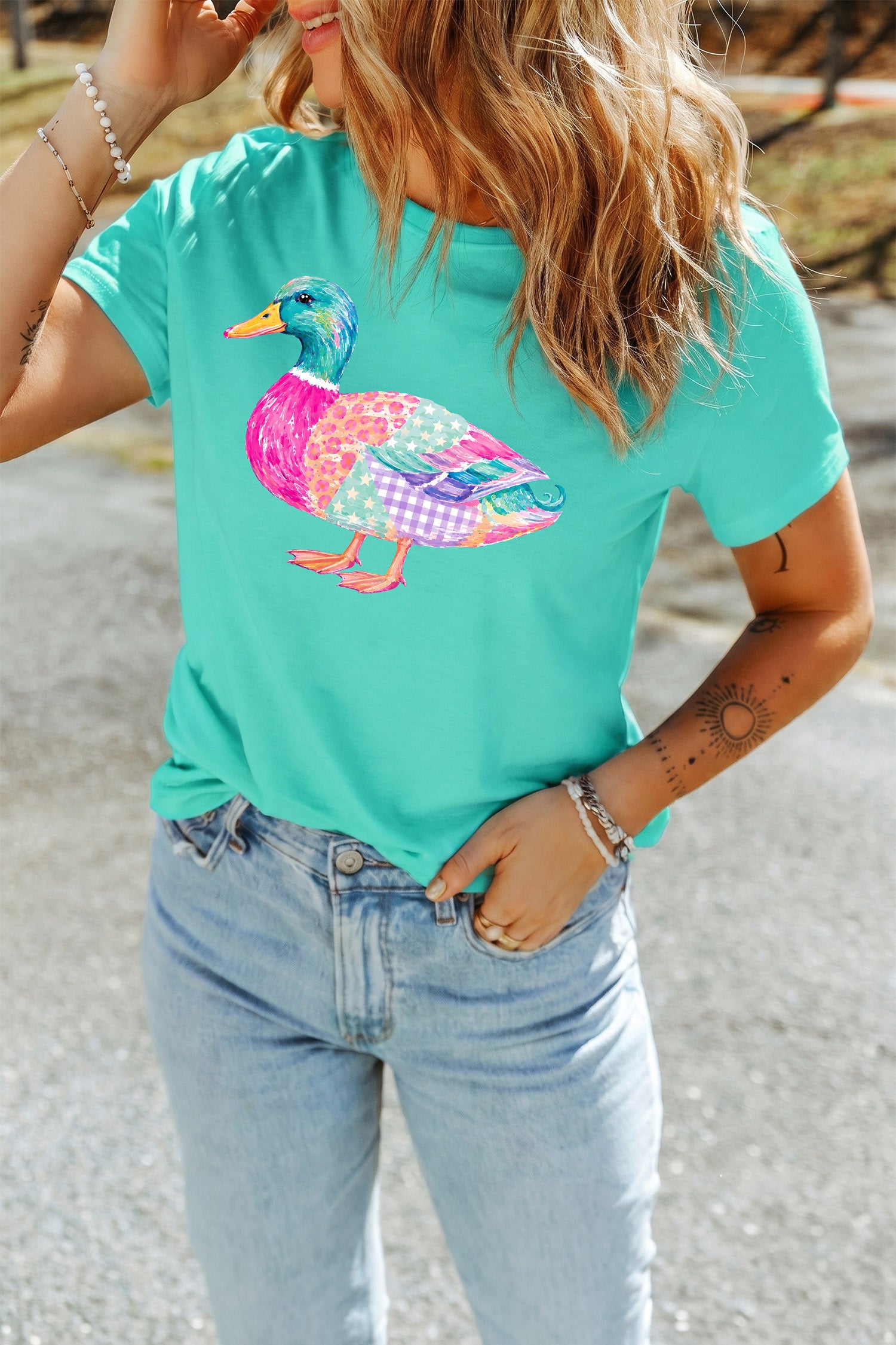 Mint Green Vibrant Mallard Duck Graphic Western T Shirt