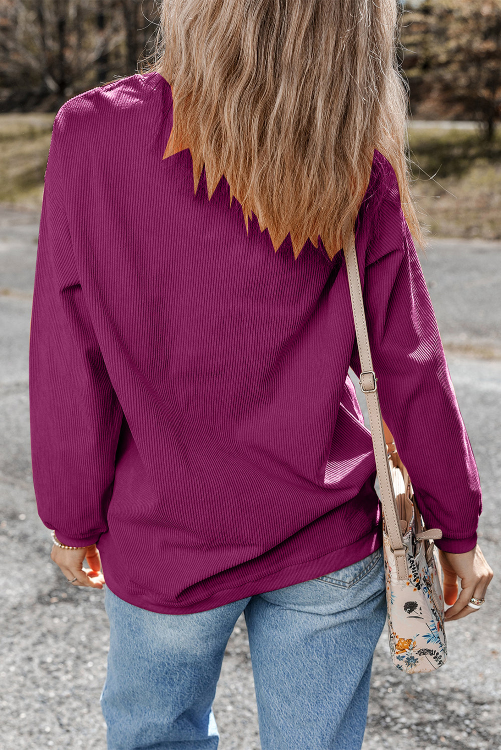 Festival Fuchsia Ribbed Corded Oversized Sweatshirt