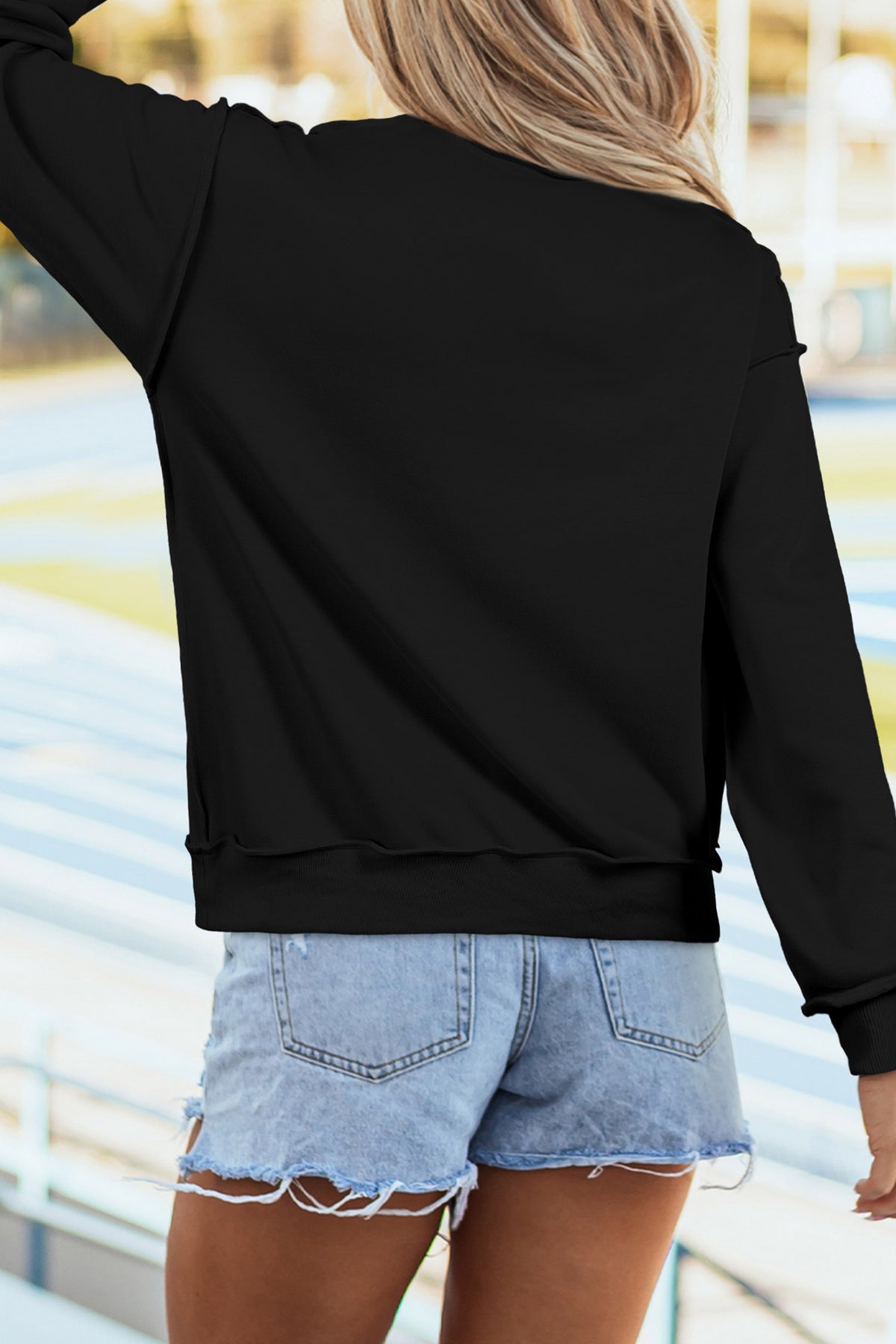 Black Rhinestone Flying Mallard Graphic Mock Neck Tunic Sweatshirt