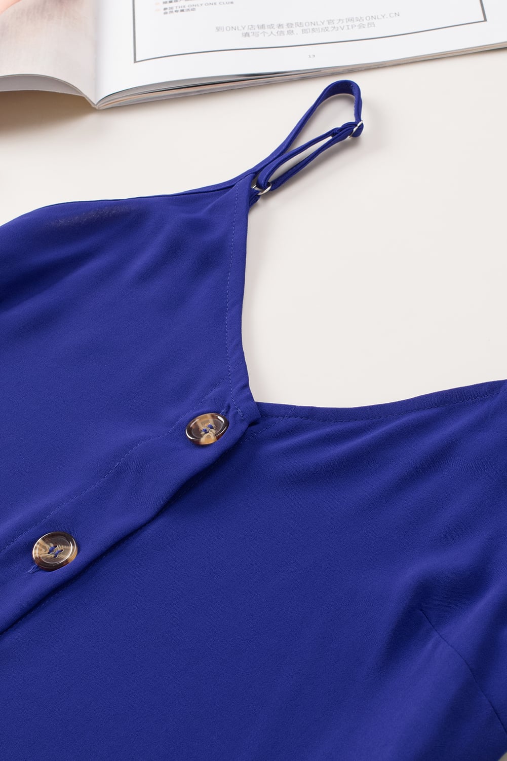 Blue Spaghetti Strap Buttoned Tank Top