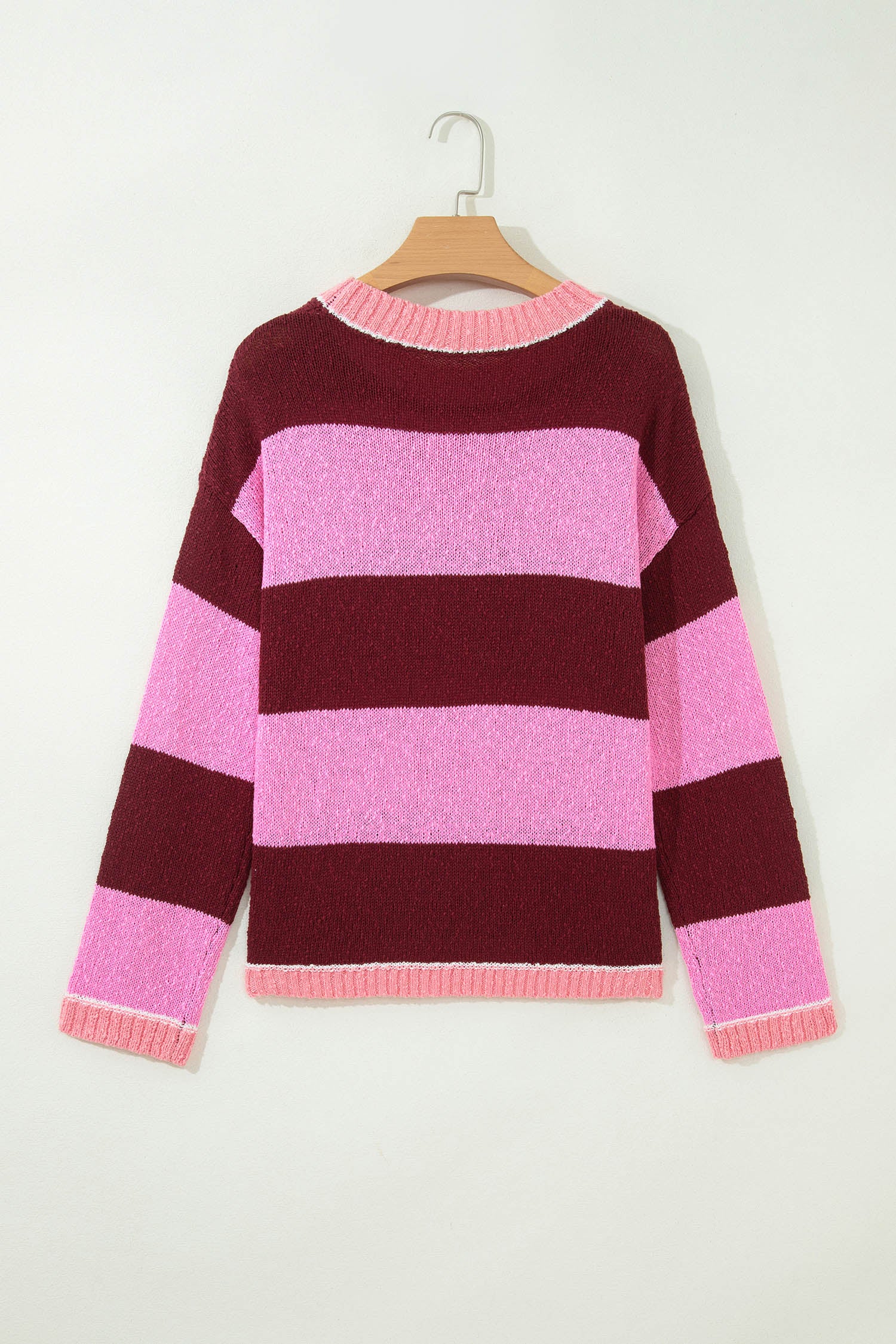 Pink Stripe Striped Drop Shoulder Long Sleeve Pullover Regular Fit Knit Sweater