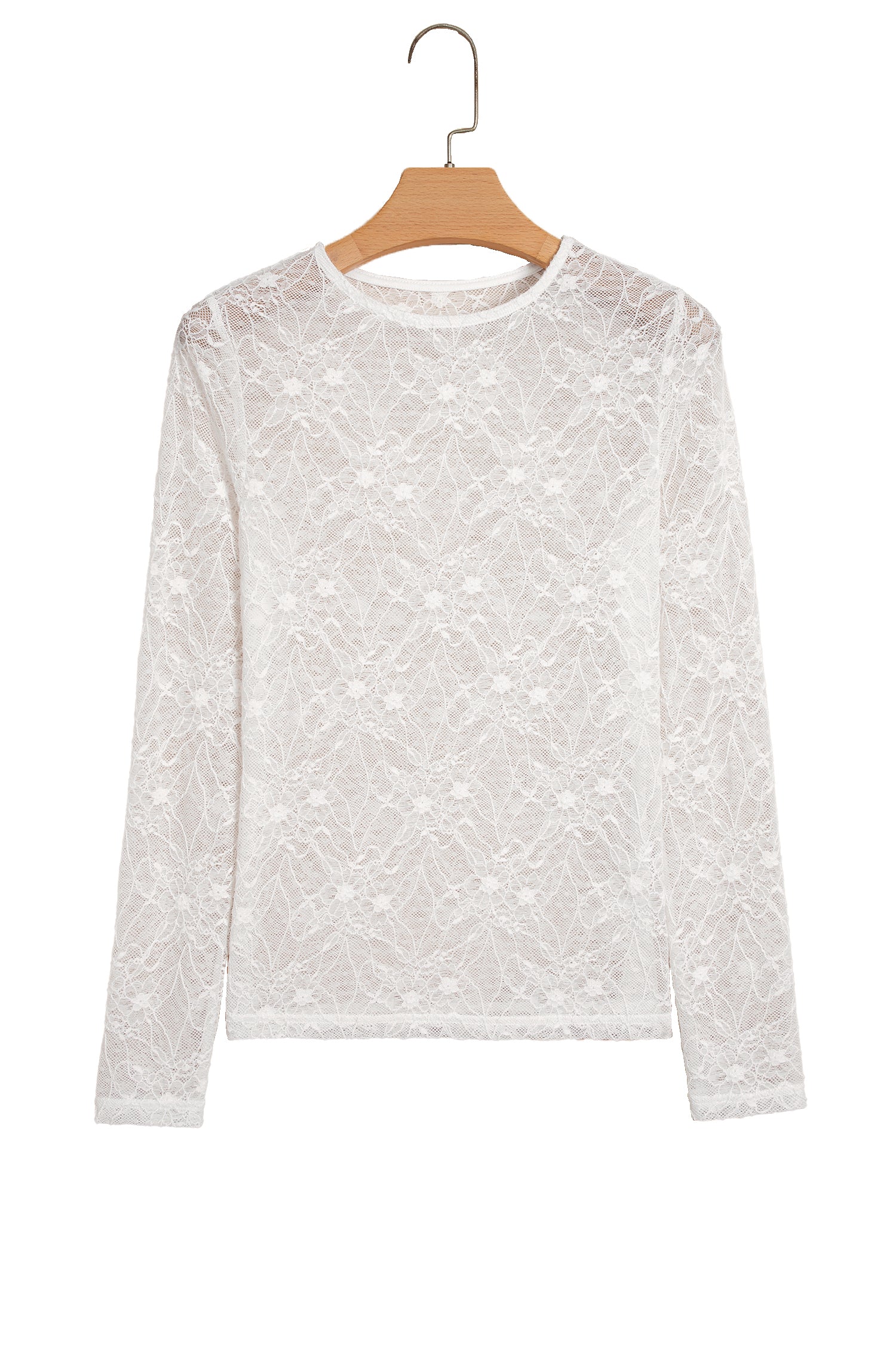 Beige Long Sleeve Sheer Mesh Lace Top