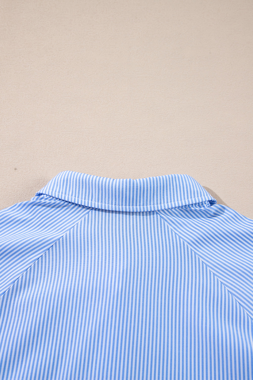Sky Blue Stripe Pinstripe Long Sleeve Smocked Cuffs Button Shirt Collar Blouse