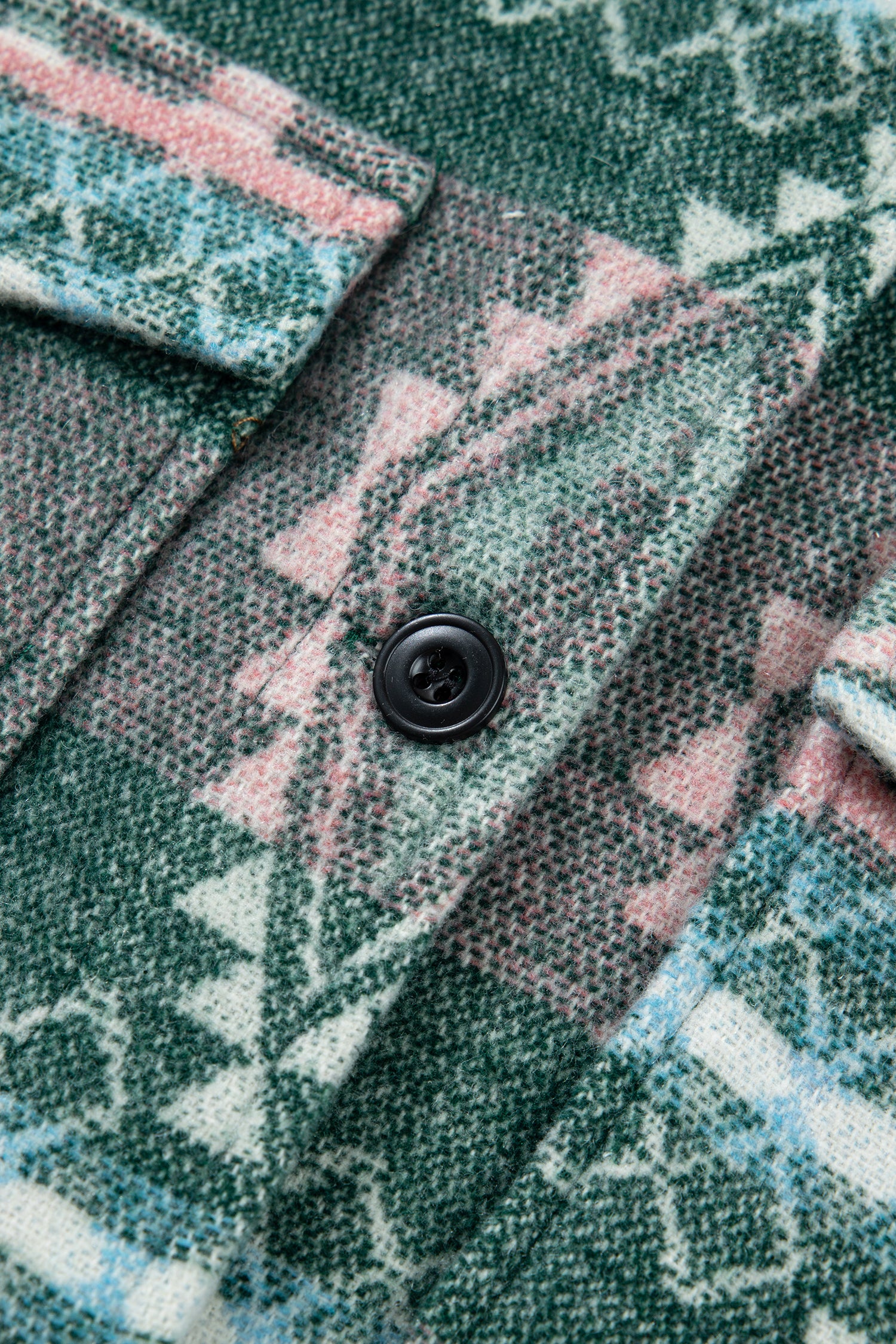 Green Geometric Print Button Front Long Sleeve Shacket