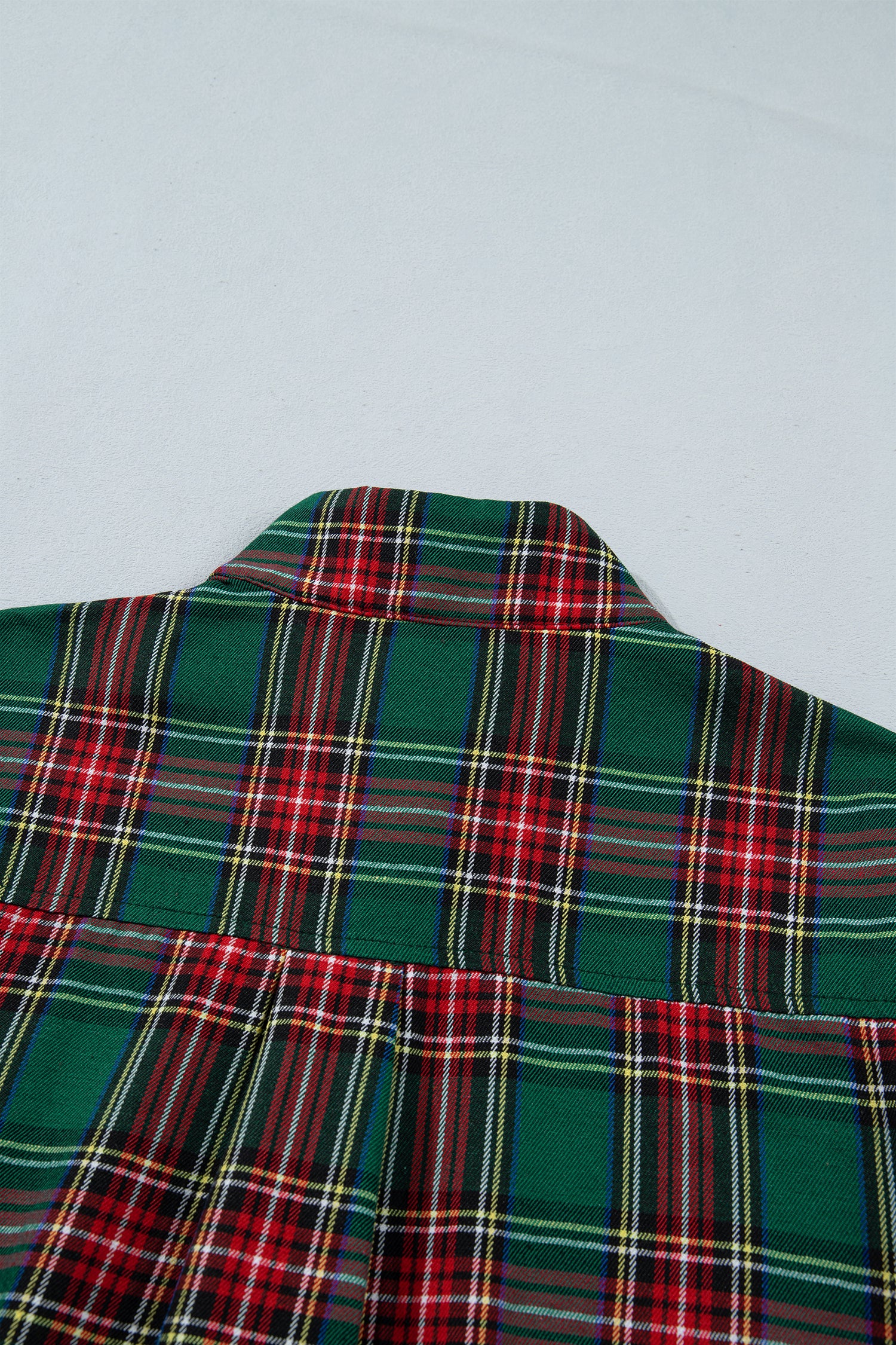 Green Plaid Button Front Short Sleeve Shift Dress
