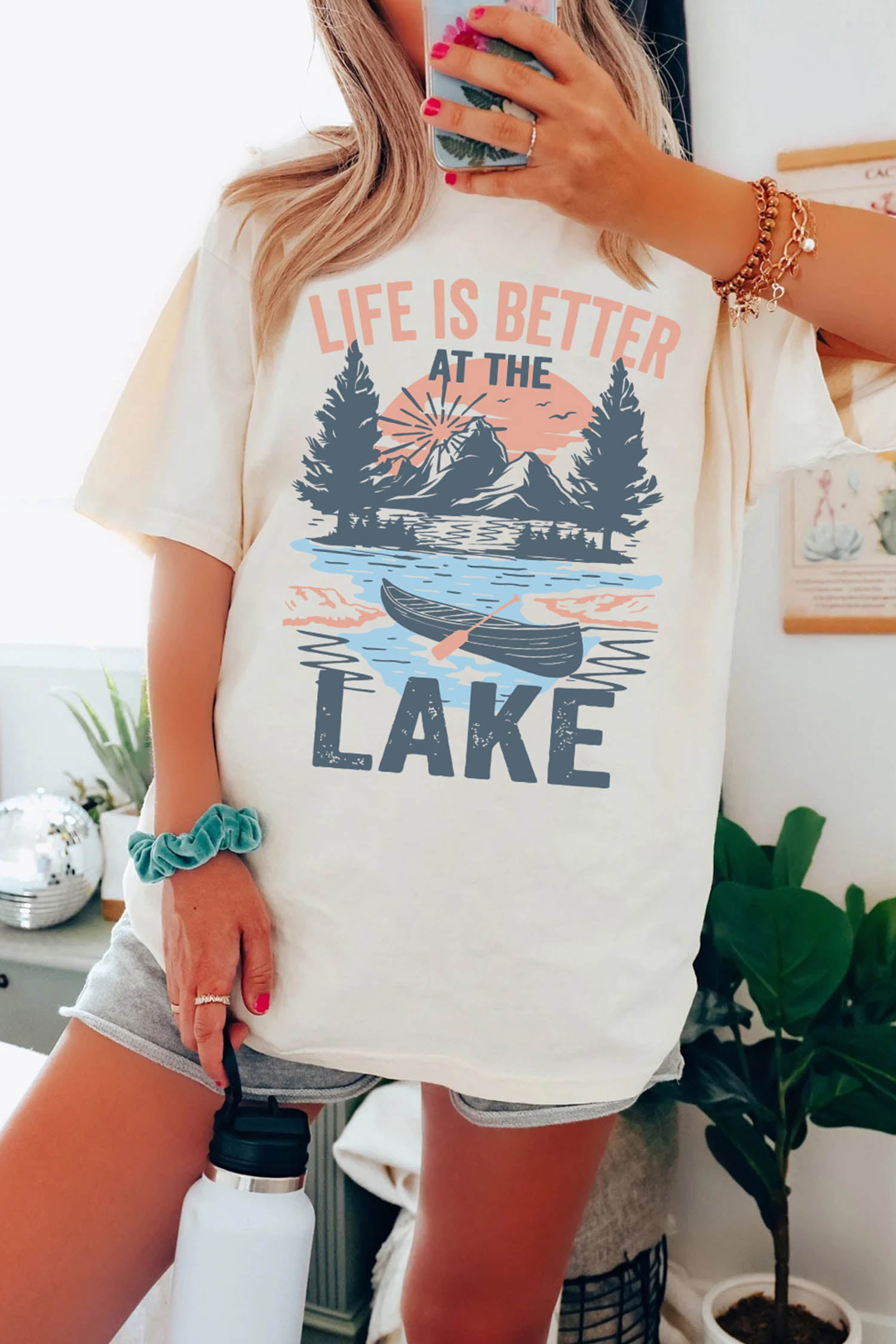 White LIFE IS BETTER AT THE LAKE Graphic Tunic T Shirt