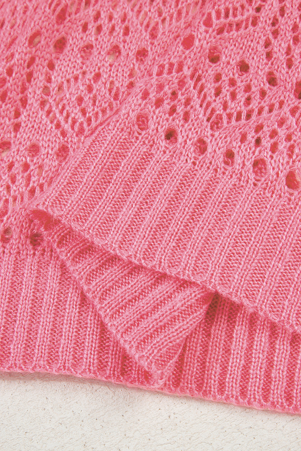 Sachet Pink Stylish Hollowed Pattern Knit Round Neck Sweater