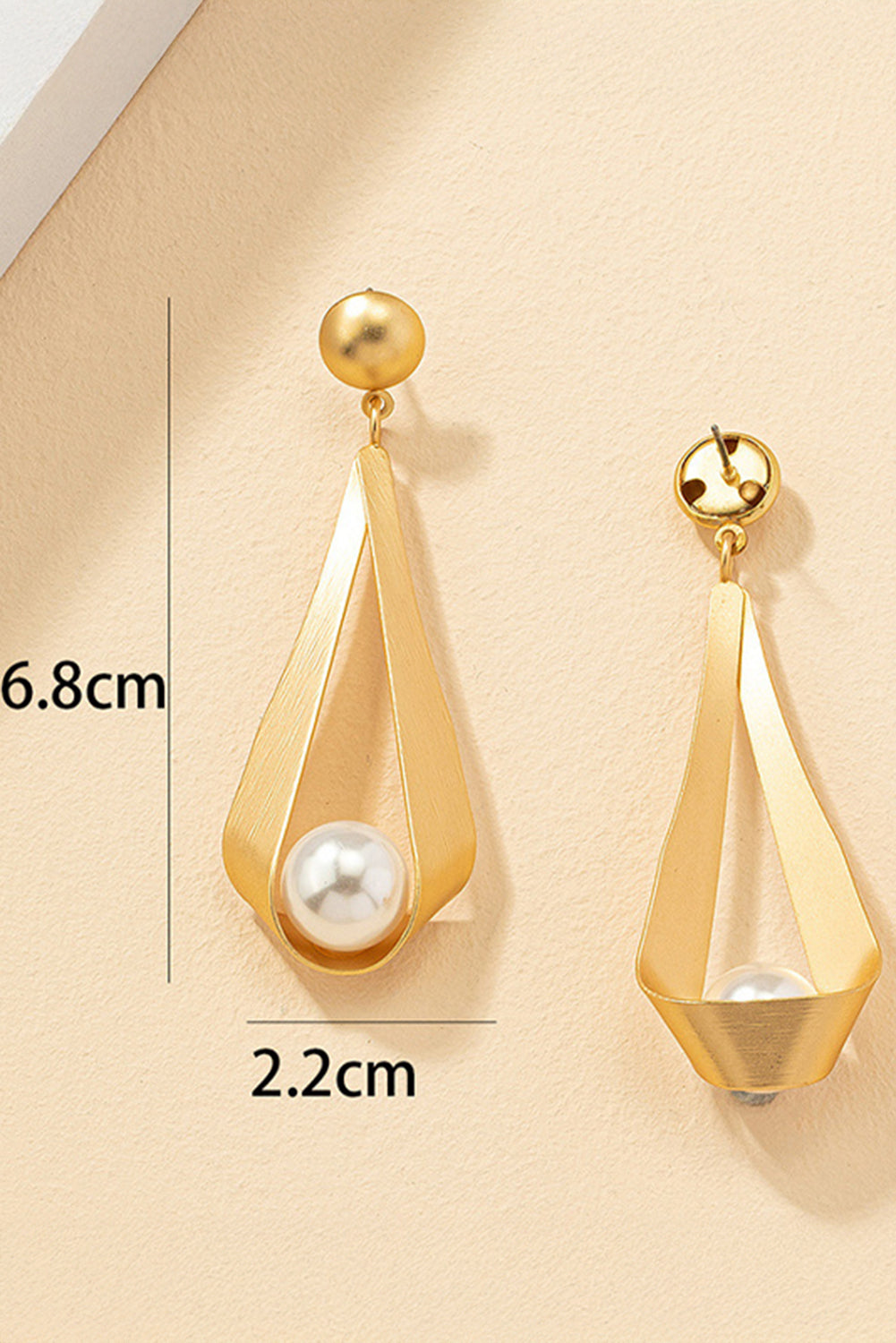Gold Pearl Decor Plated Dangle Stud Earrings