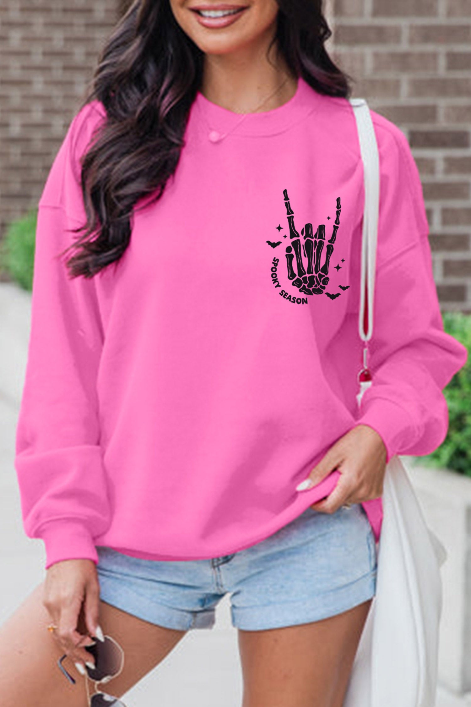 Bonbon Skeleton Hand Graphic Casual Halloween Sweatshirt