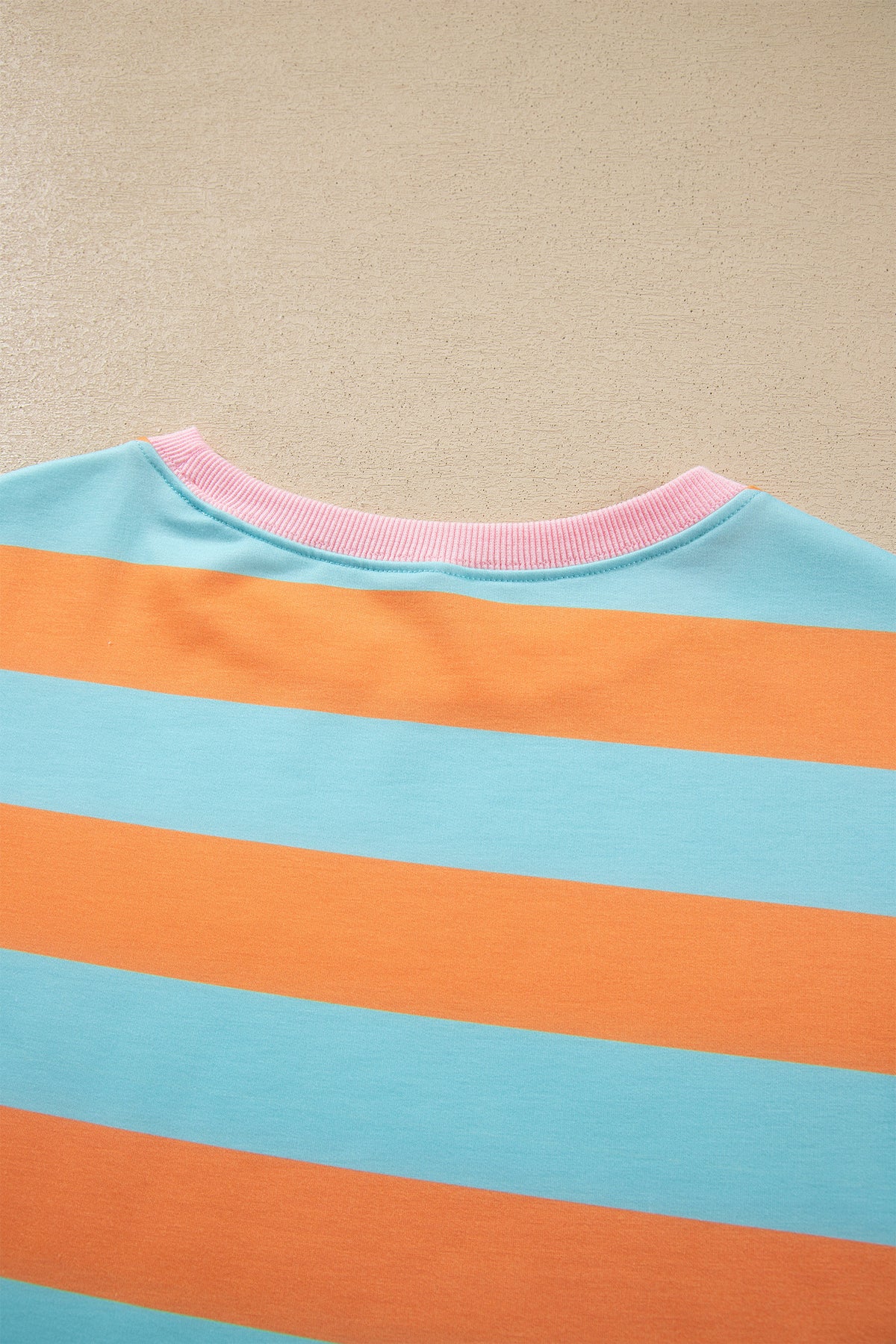Orange Stripe Ribbed Color Block Trim Round Neck Long Sleeve Shift Top