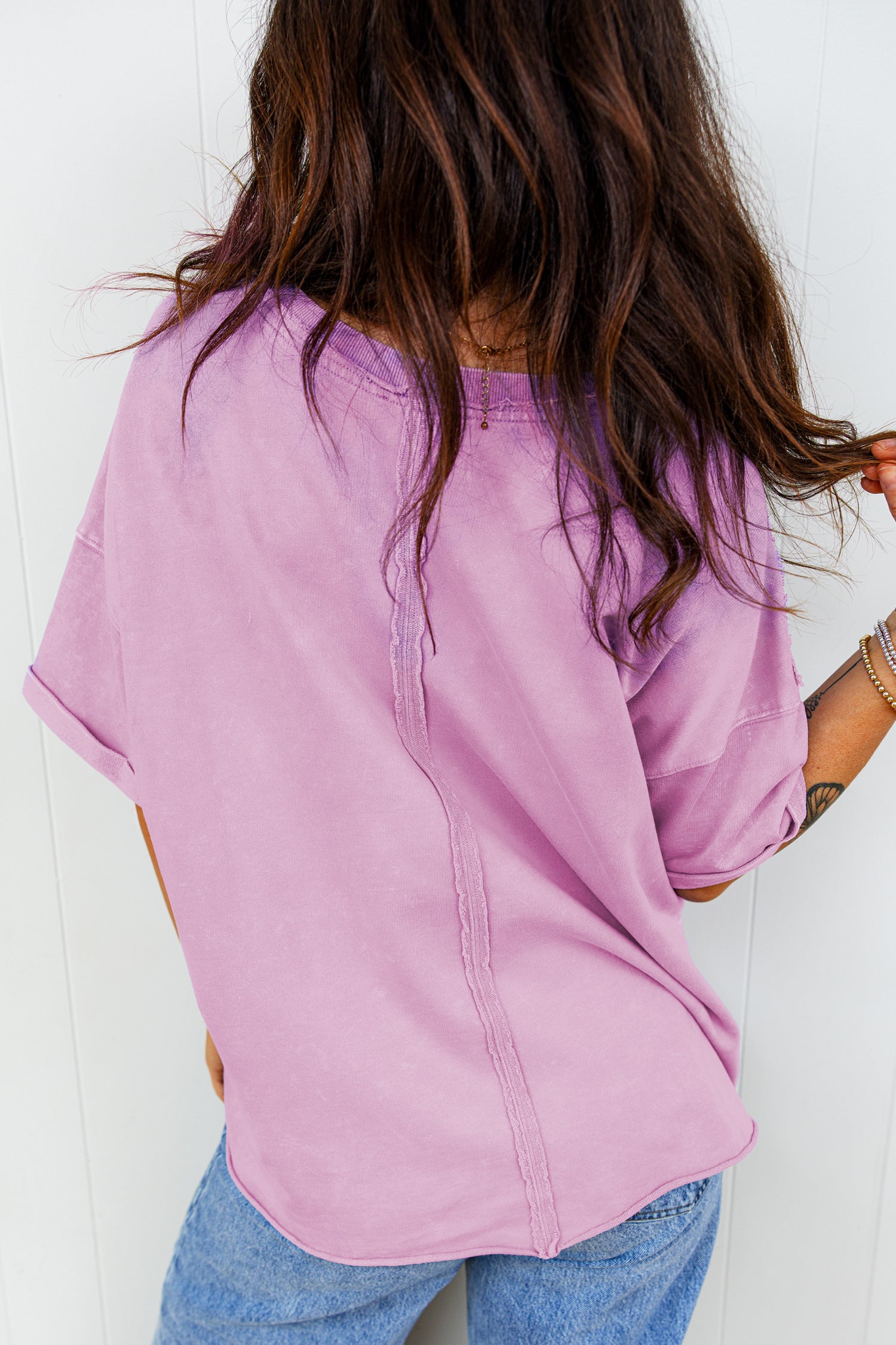 Lavendula Mineral Wash Drop Shoulder Raw Edge Loose Tee