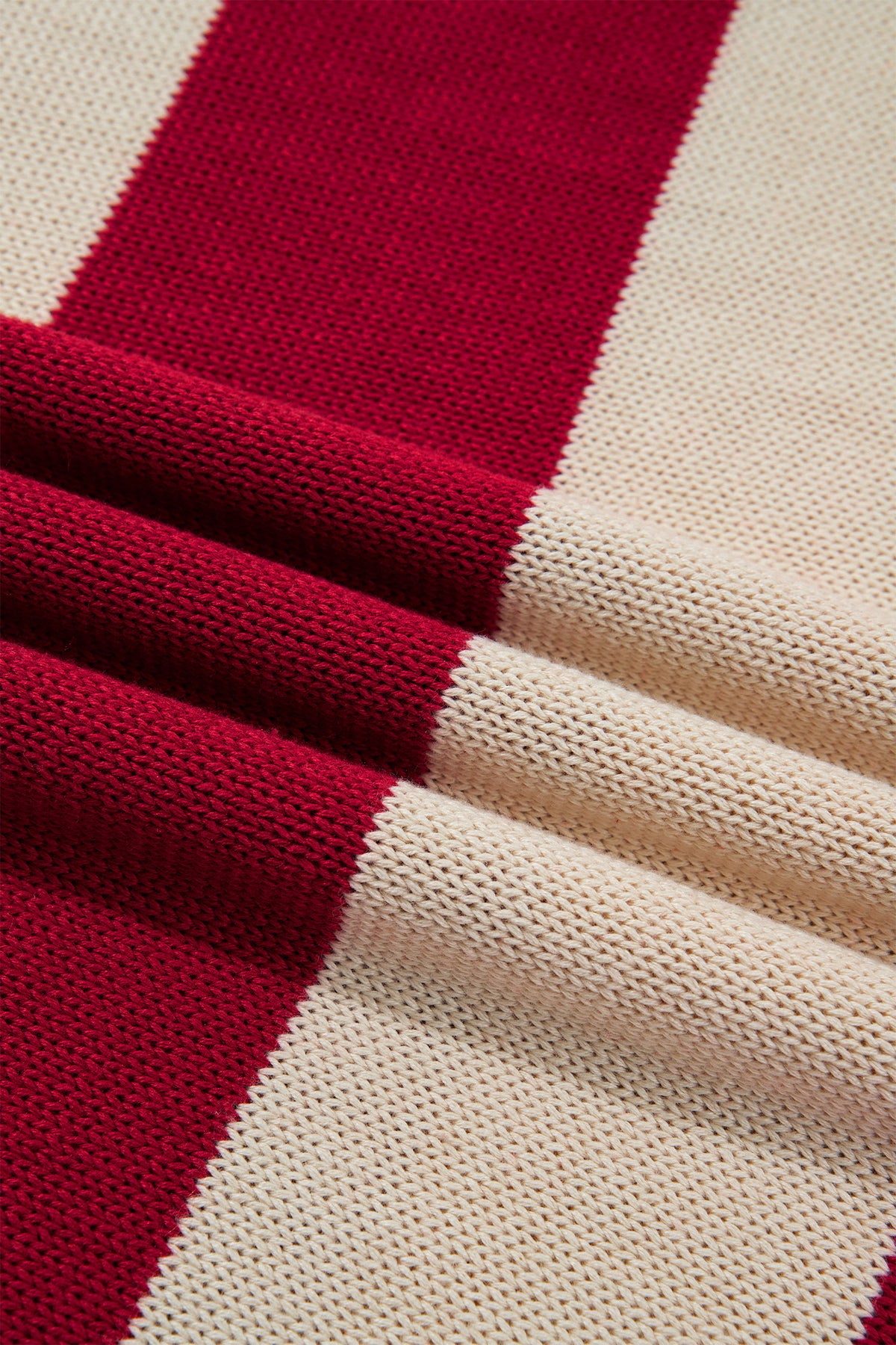 Red Stripe Ribbed Trim High Neck Relaxed Pullover Sweater
