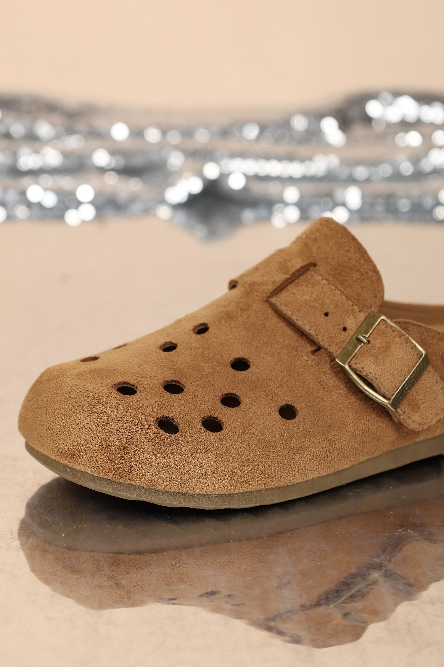 Coffee Faux Suede Retro Buckle Hollow Out Casual Mules Slippers