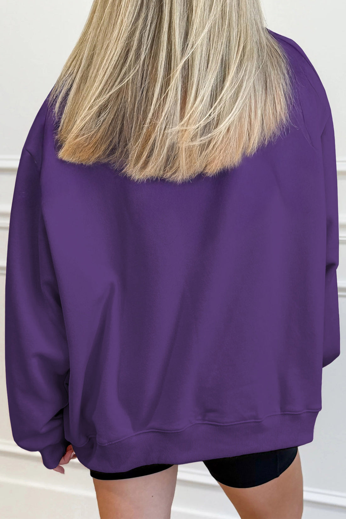 Tillandsia Purple Halloween Sequined Ghost Print Mock Neck Graphic Sweatshirt