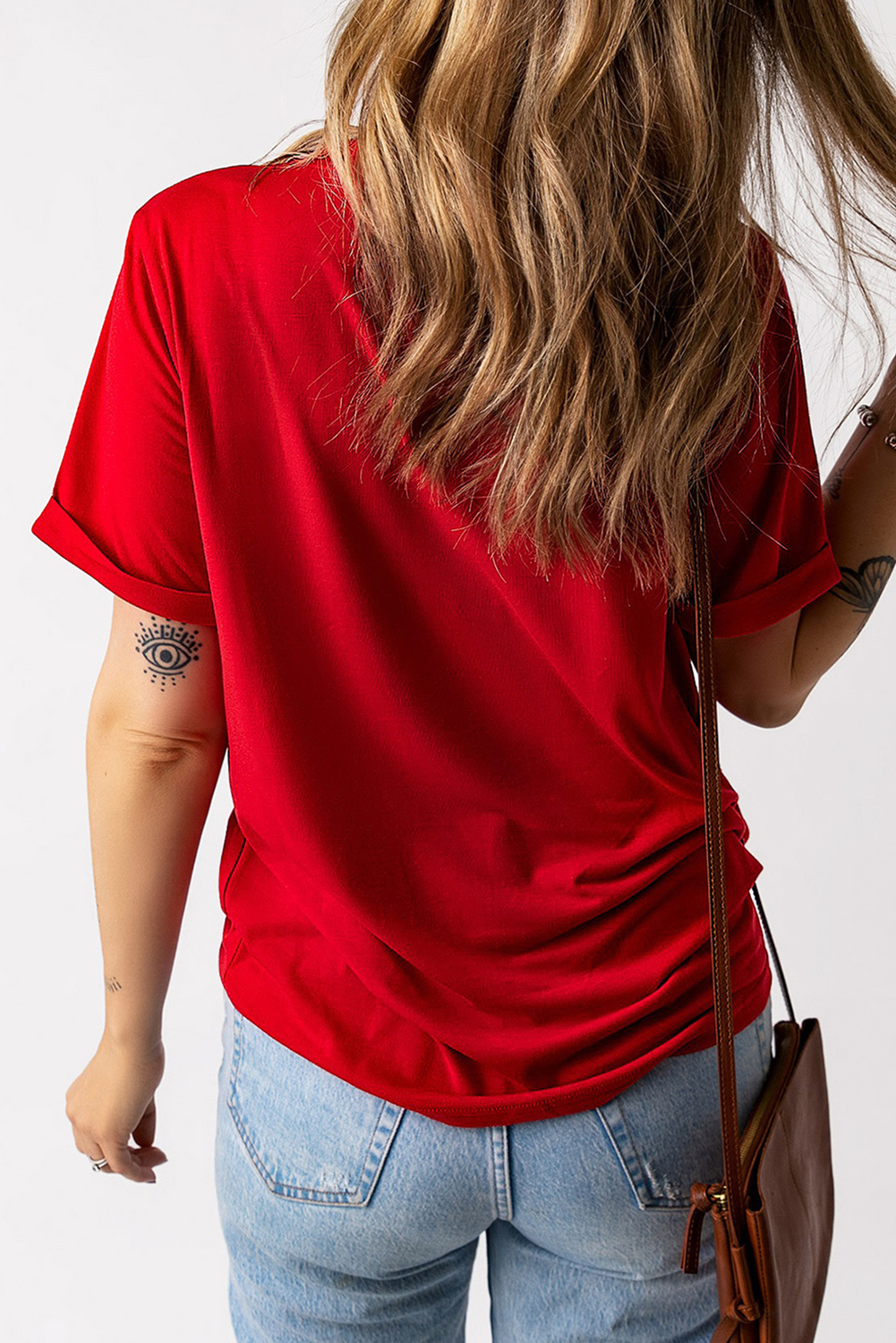 Red USA American Flag Print Crewneck T Shirt