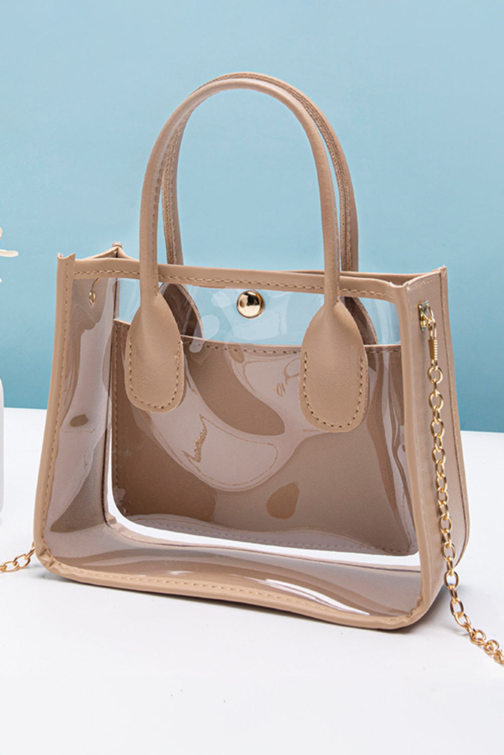 Parchment PVC PU Leather Patchwork Chain Strap Shoulder Bag