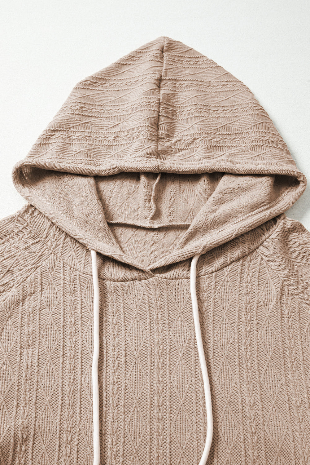 Smoke Gray Solid Color Textured Knit Drawstring Hoodie