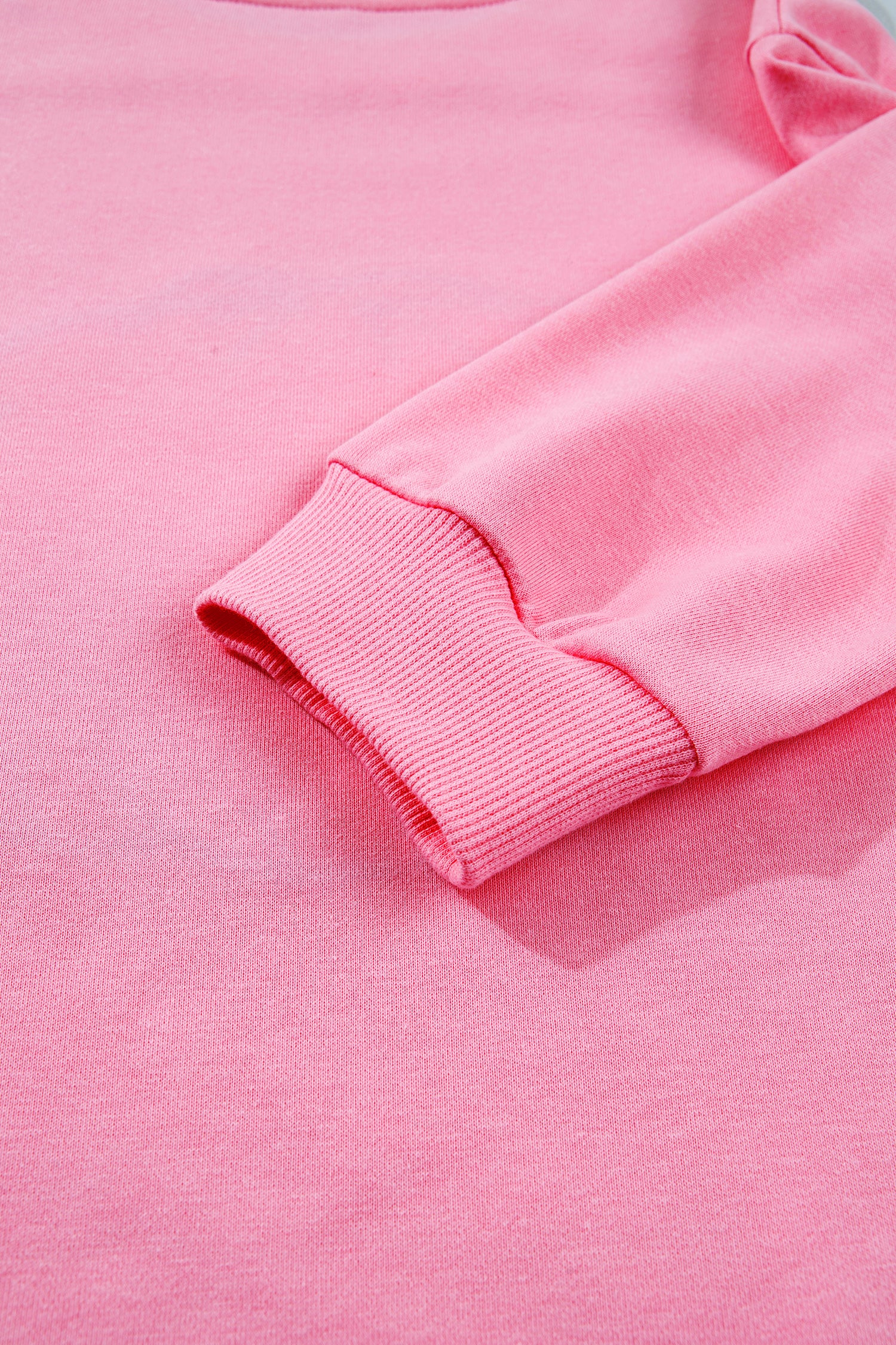 Pink Embroidered Pumpkin Face Long Sleeve Round Neck Sweatshirt